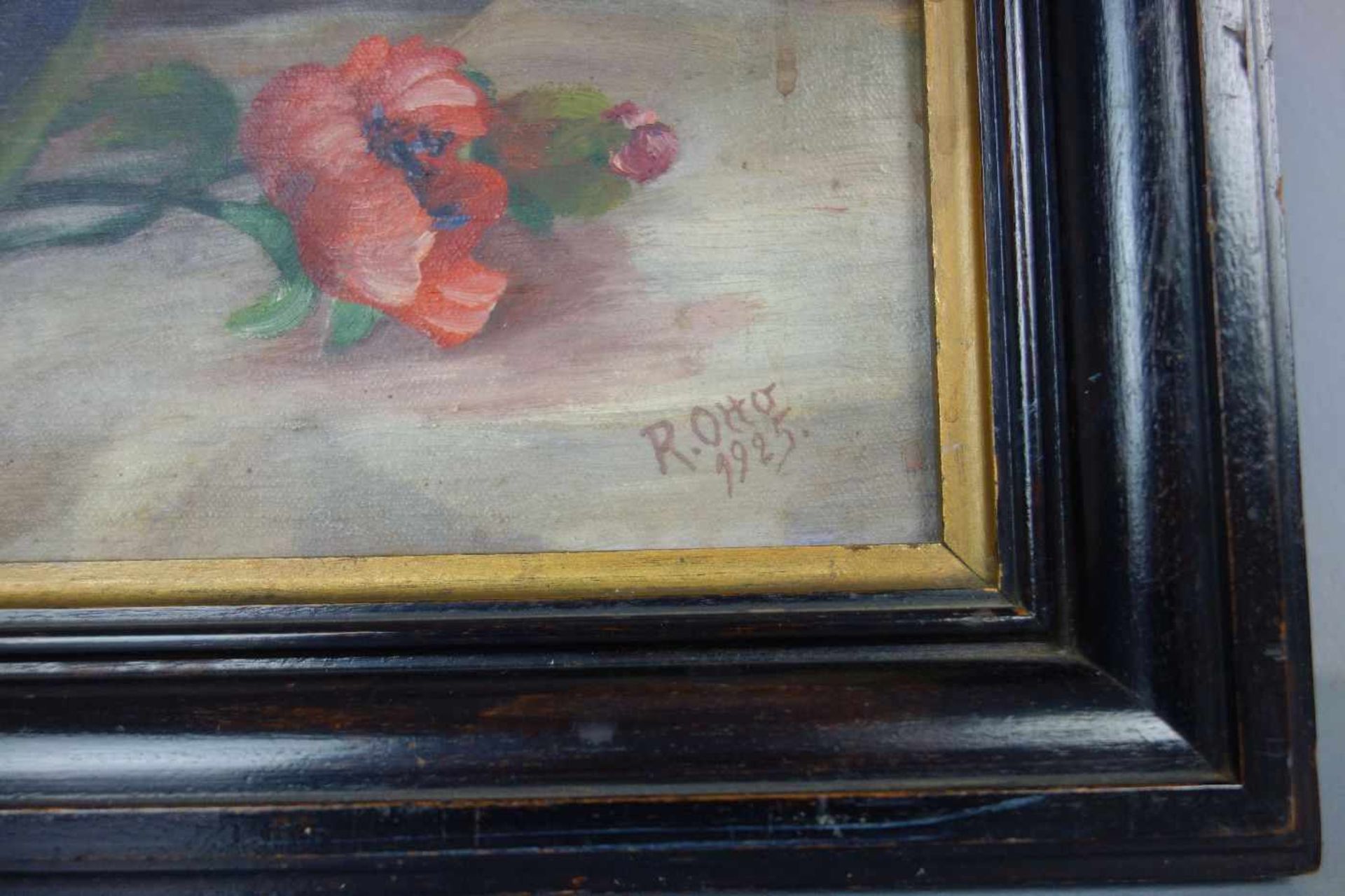 OTTO, R. (19./20. Jh.), Gemälde / painting: "Stillleben mit Anemonen", Öl auf Leinwand / oil on - Bild 2 aus 3