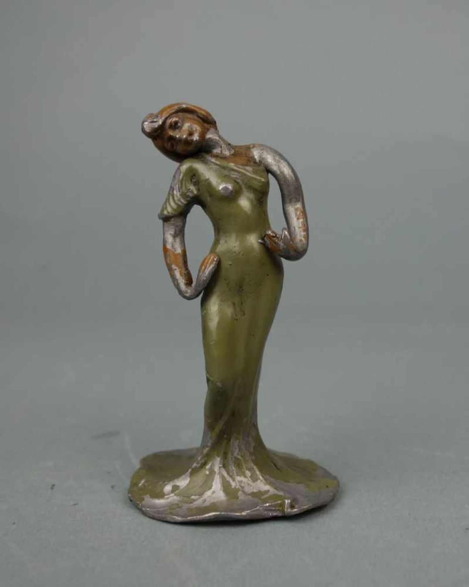 JUGENDSTIL - FIGUR "Tänzerin" / art nouveau pewter figure, Zinn, unter dem Stand gemarkt mit "Kessel