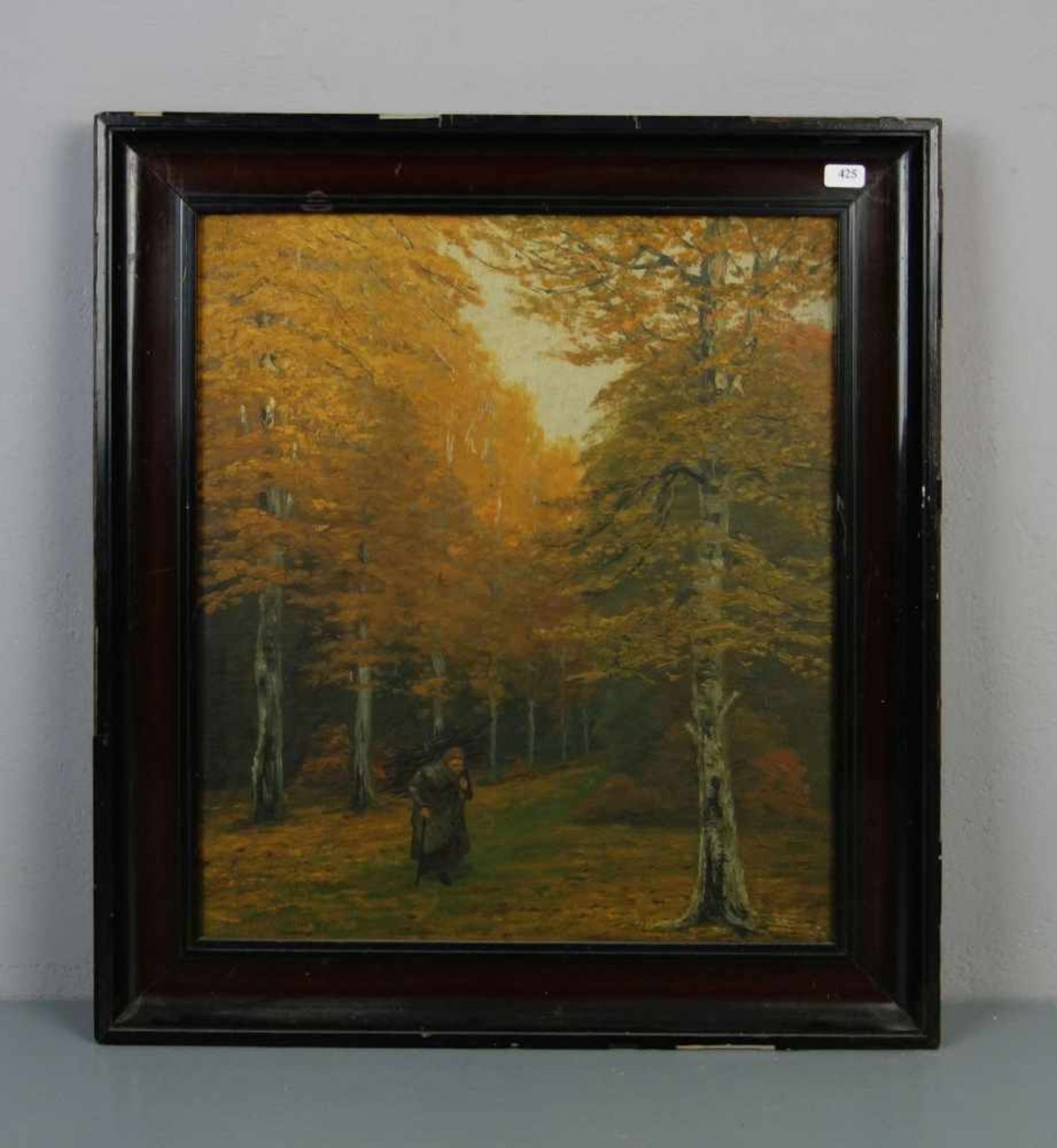 FRECKMANN, A. (19./20. Jh.), Gemälde / painting: "Herbstlicher Wald mit Reisigsammlerin", Öl auf
