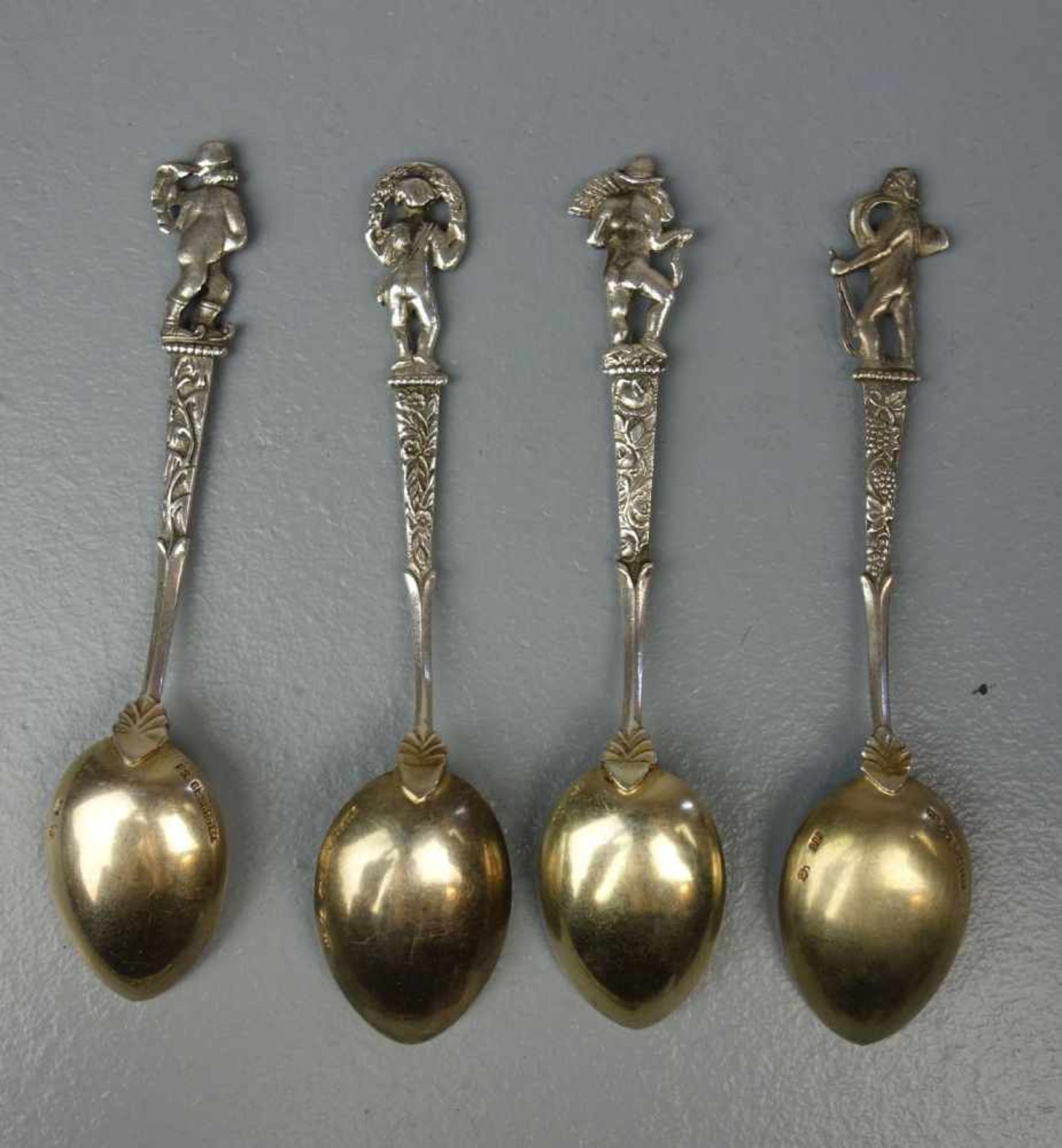 8 KLEINE LÖFFEL / MOKKALÖFFEL / mocha spoons, 20. Jh., Silber, Laffen partiell mit Restvergoldung. - Image 3 of 5