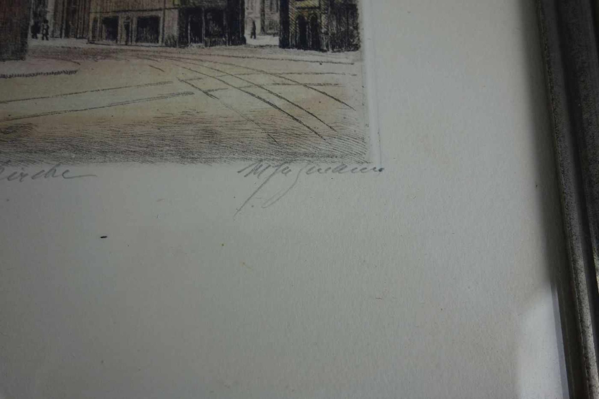 FARBRADIERUNG / etching: "Breslau - Elisabethkirche", u. r. mit Bleistift unleserlich signiert und - Image 2 of 2