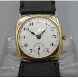 ZENITH VINTAGE ARMBANDUHR / wristwatch, um 1920, Handaufzug. Eckiges Gelb-Goldgehäuse an