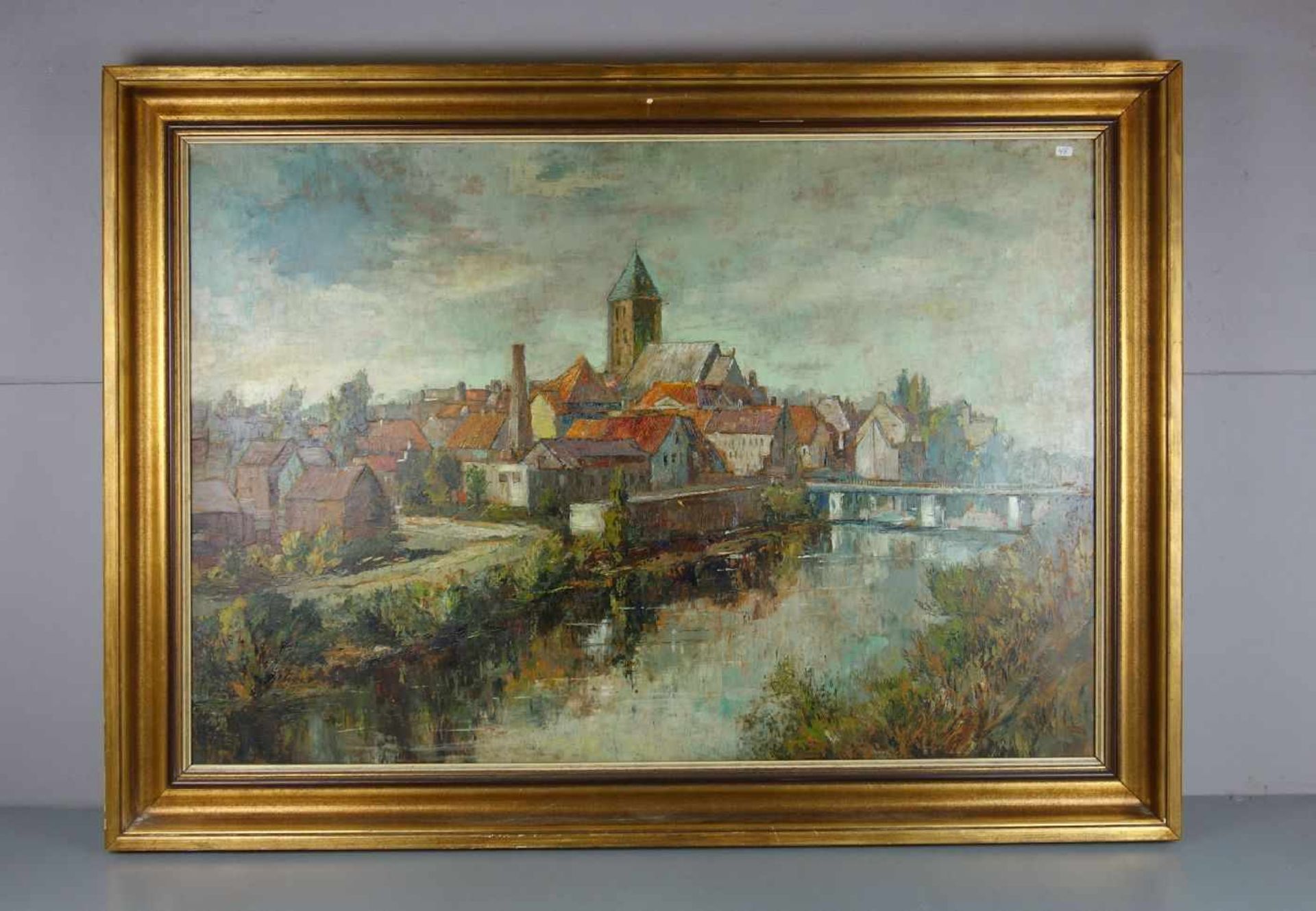 WESTFÄLISCHER MALER DES 19./20. Jh., Gemälde / painting: "Stadtvedute Rheine", Öl auf