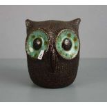 KÜNSTLERKERAMIK / SKULPTUR: "Eule" / owl pottery sculpture, Mitte 20. Jh., Studiokeramik, brauner
