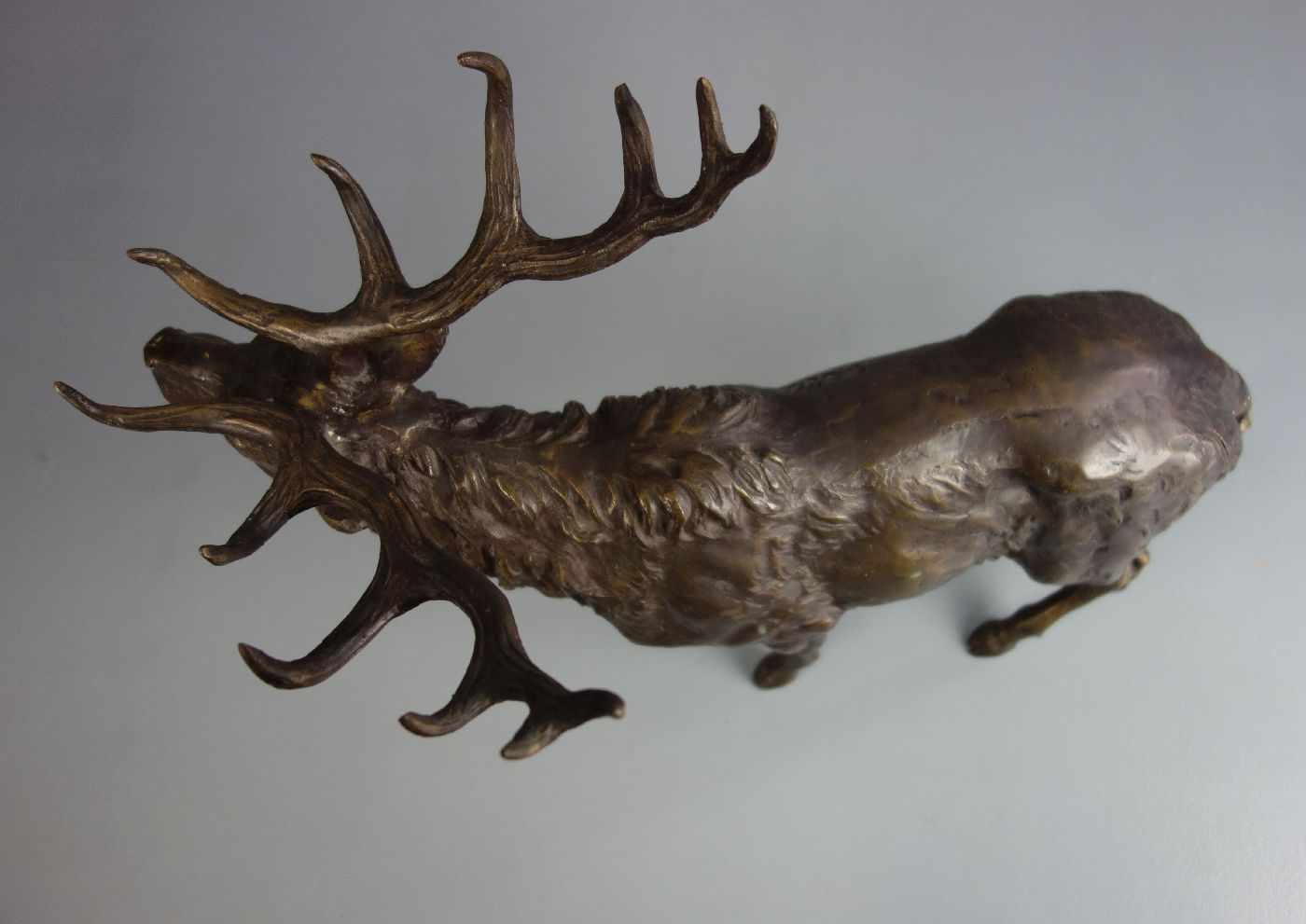 ANIMALIER / TIERBILDHAUER DES 19./20. JH., Skulptur / sculpture: "Hirsch", Bronze, hellbraun - Image 4 of 5