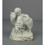 PORZELLANFIGUR: "Knabe mit Lamm" / porcelain figure: "boy and lamb", Weissporzellan mit