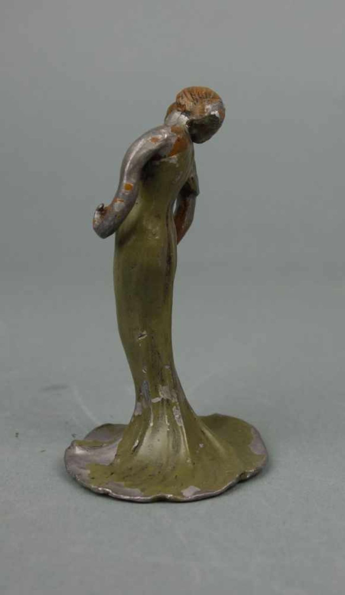 JUGENDSTIL - FIGUR "Tänzerin" / art nouveau pewter figure, Zinn, unter dem Stand gemarkt mit "Kessel - Image 2 of 4