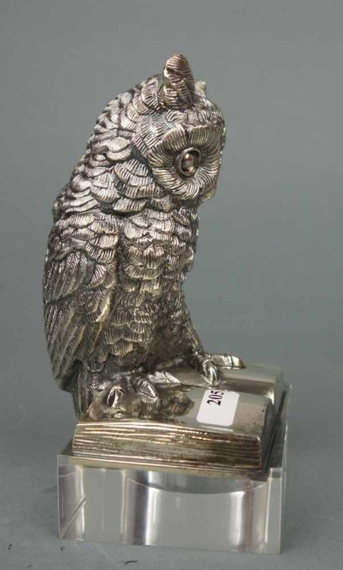 GROSSE SILBERNE VOLLPLASTISCHE EULE AUF EINEM BUCH / silver owl figure, 20. Jh., Sterlingsilber, 331 - Image 4 of 6