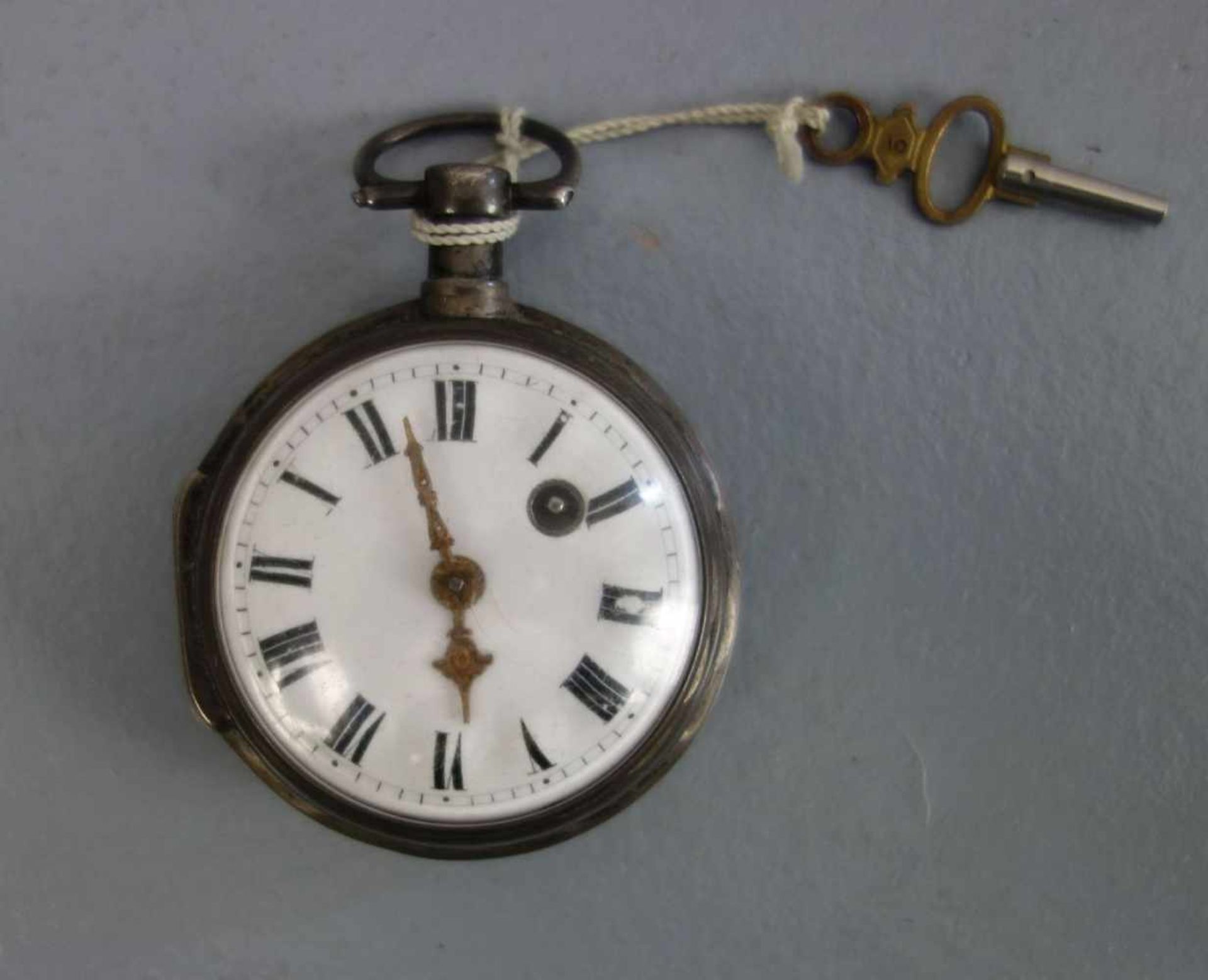 SPINDELTASCHENUHR / pocket watch, 2. Hälfte 19. Jh., offene Form, Silbergehäuse mit Acrylglas.