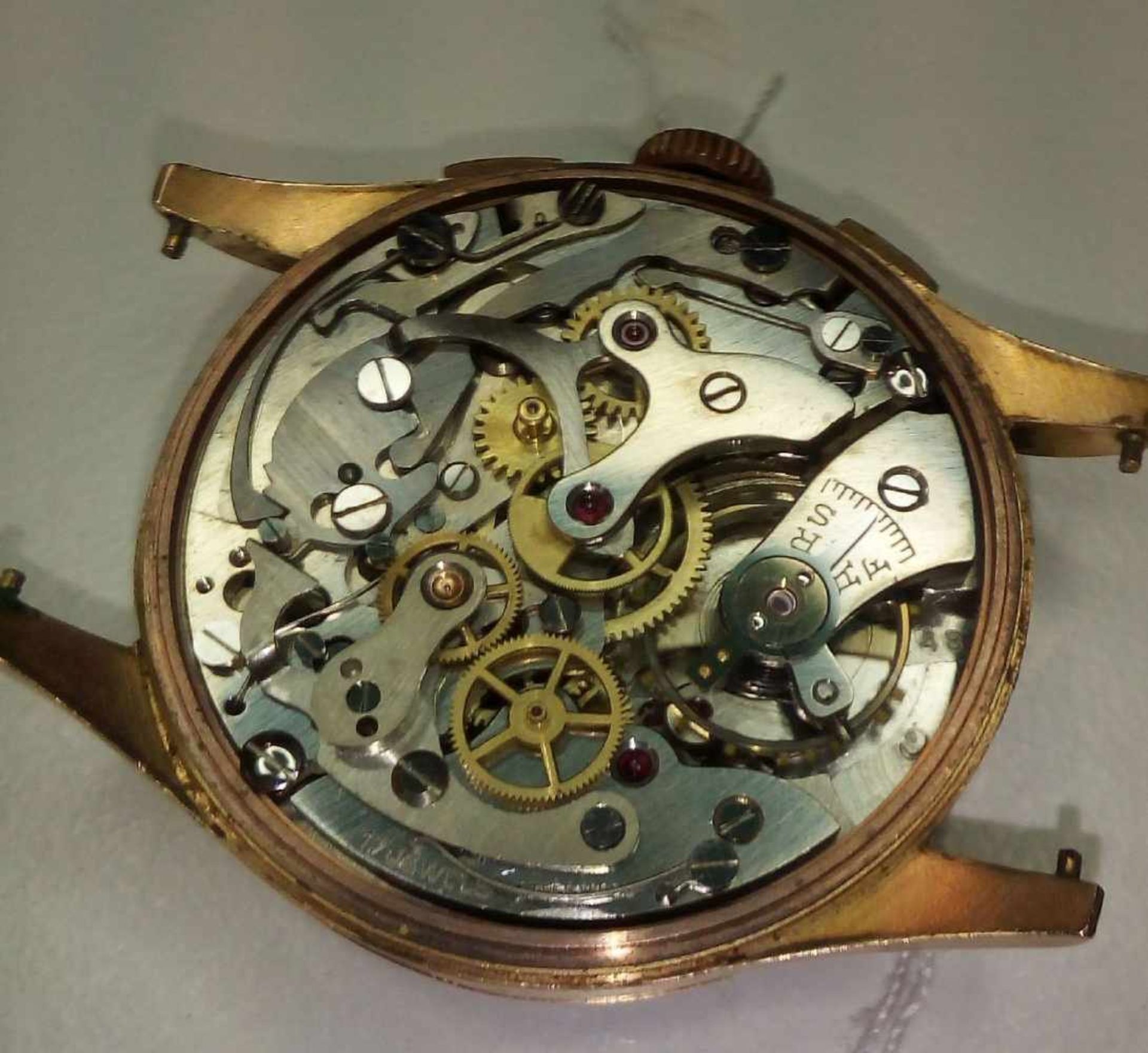 VINTAGE CHRONOGRAPH / ARMBANDUHR / wristwatch, Mitte 20. Jh., Handaufzug. Rundes Roségold-Gehäuse - Image 9 of 9