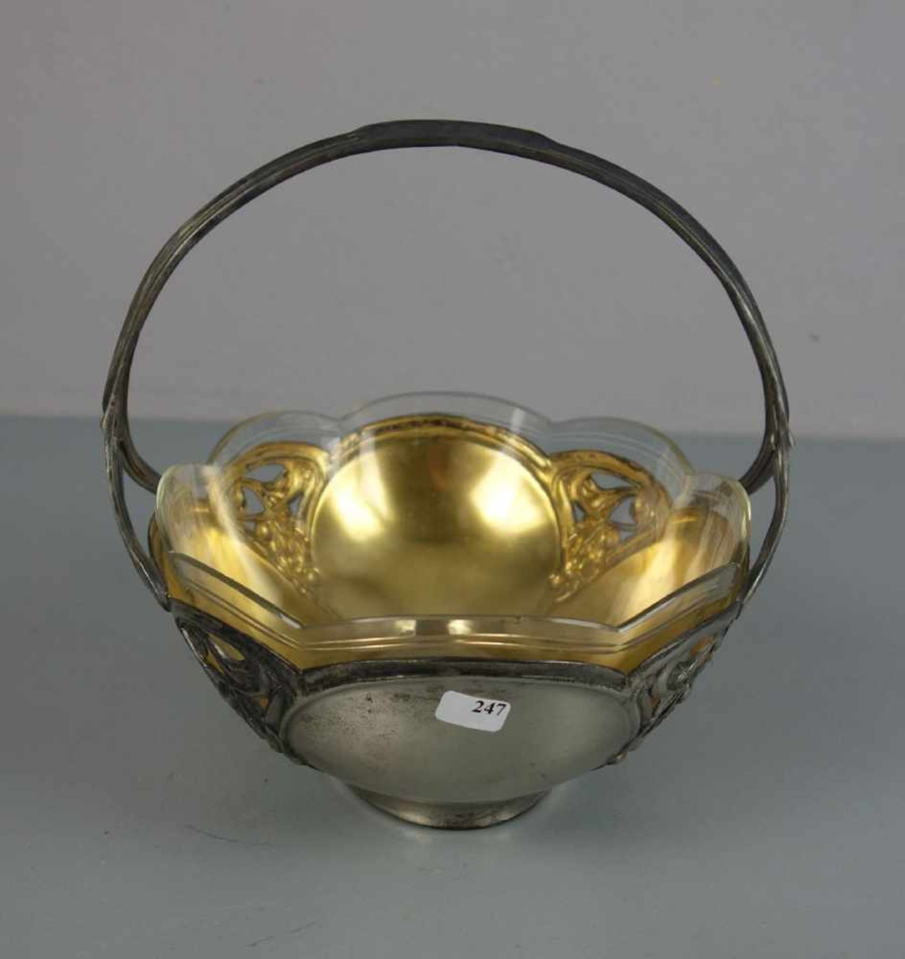 JUGENDSTIL HENKELSCHALE / OBSTSCHALE / art nouveau bowl, um 1900, Metall und Glas, ungemarkt. - Bild 2 aus 4