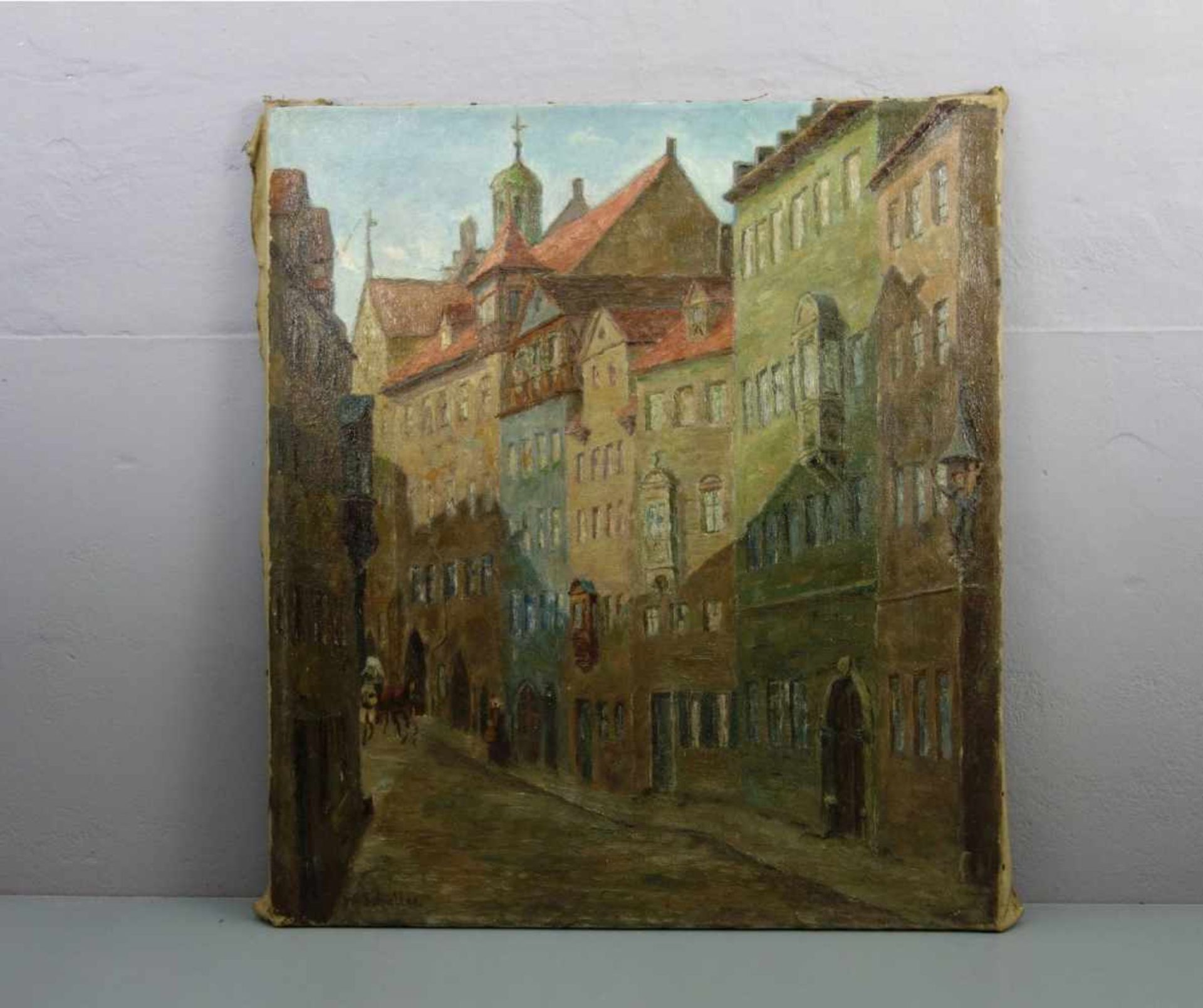 SCHALLER, WILLY (geb. 1889), Gemälde / painting: "Stadtgasse", Öl auf Leinwand / oil on canvas, u.