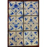 KONVOLUT VON 6 HOLLÄNDISCHEN FLIESEN / sog. DELFTER FLIESEN / DELFTER KACHELN / delft tiles, wohl