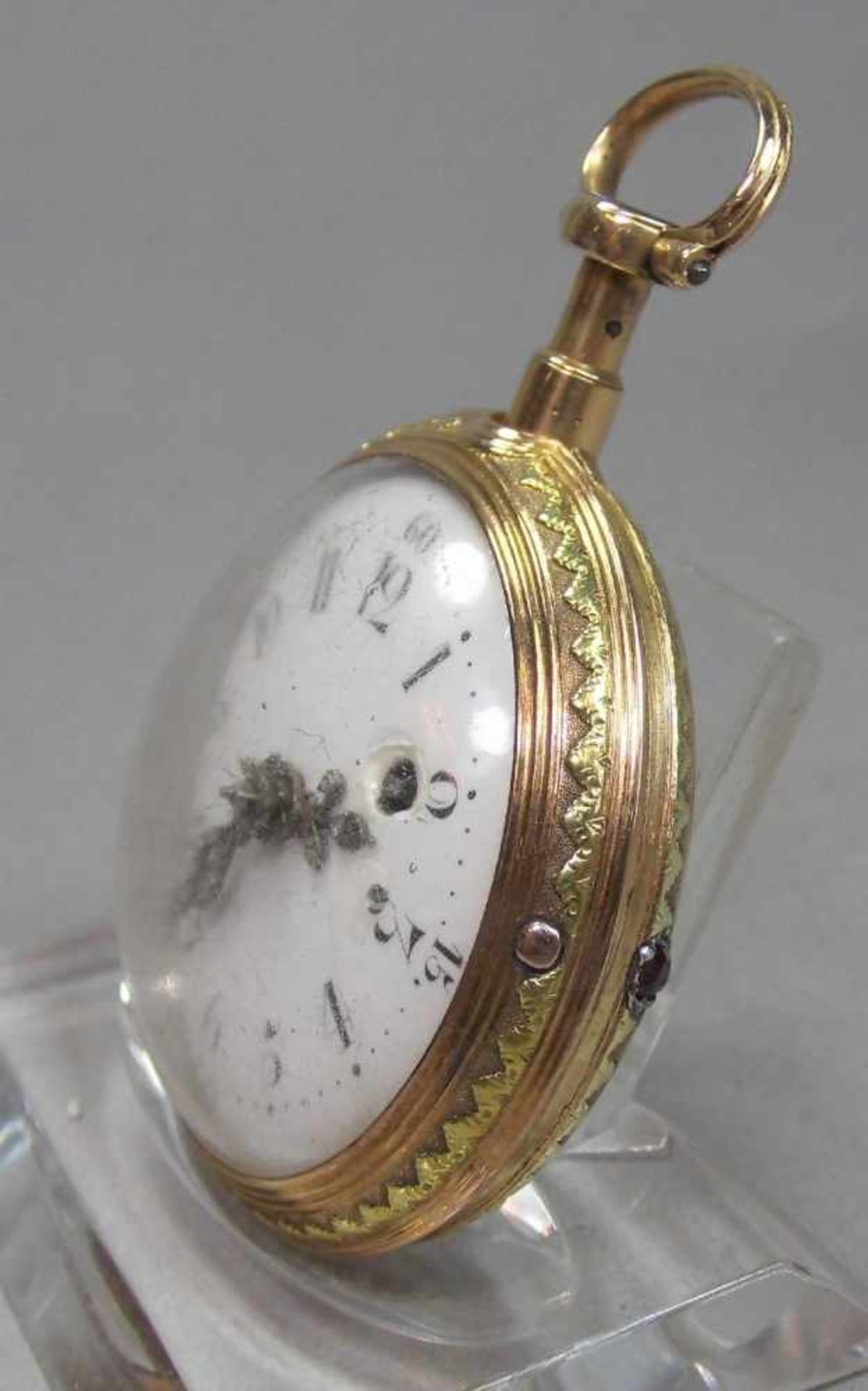 GOLDENE SPINDELTASCHENUHR / a golden pocket watch, bicolor Gold und mit französischen Punzen: - Image 2 of 12