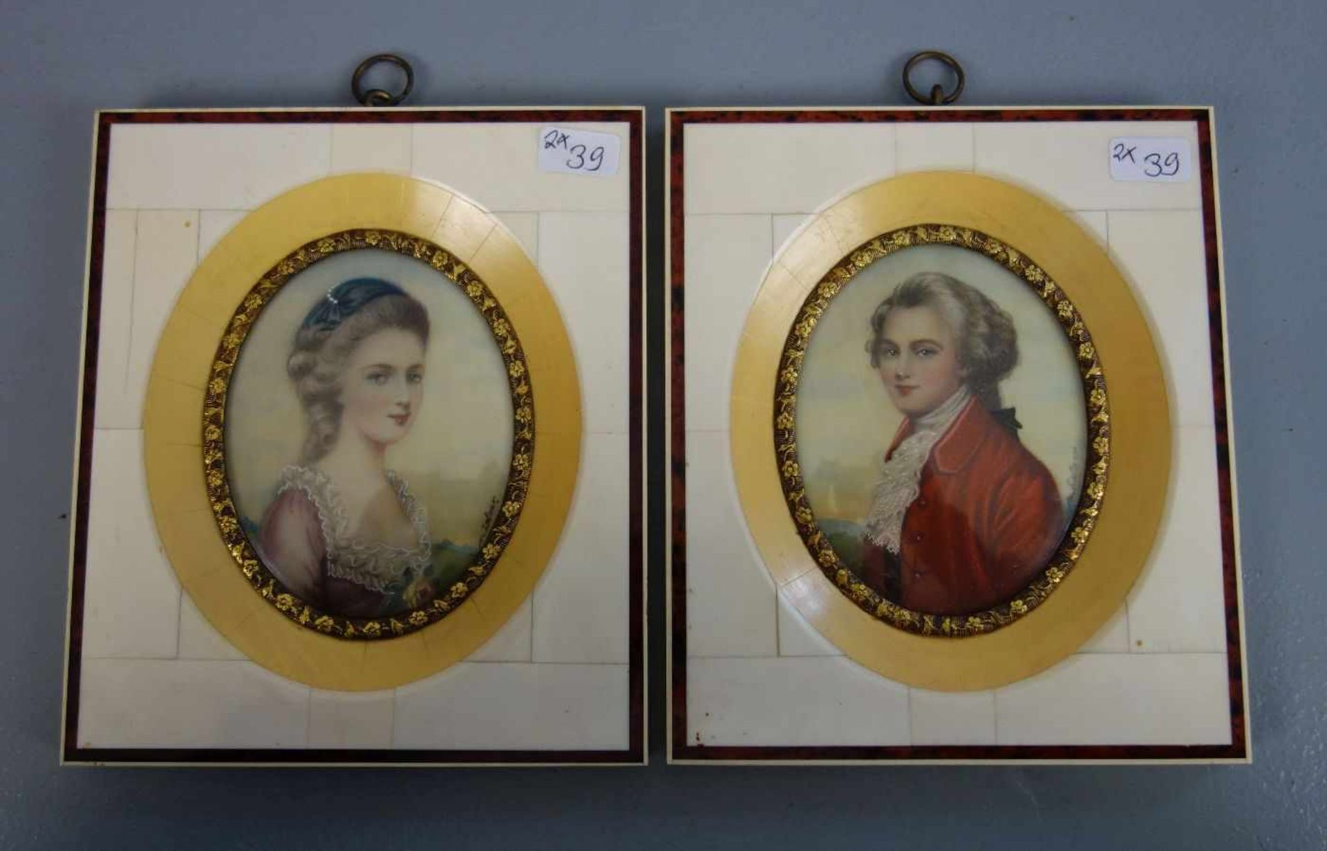 PAAR MINIATUREN IM BEINRAHMEN / a pair of small tempera paintings: "Wolfgang Amadeus Mozart" und