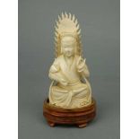 BUDDHA GUANYIN mit Lotusblume / an ivory figure 'Buddha Guanyin with lotus flower', Elfenbein,