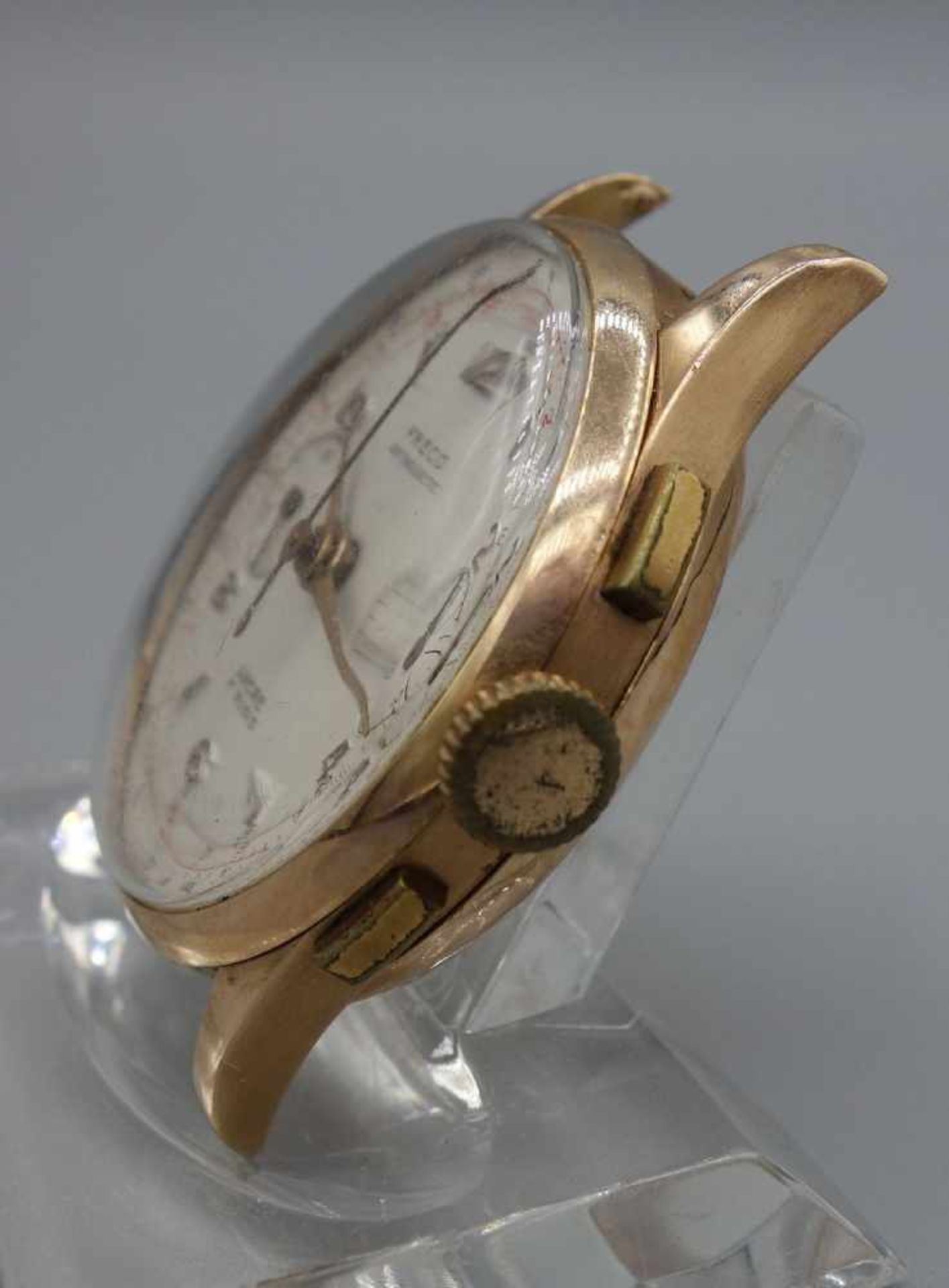 VINTAGE CHRONOGRAPH / ARMBANDUHR / wristwatch, Mitte 20. Jh., Handaufzug. Rundes Roségold-Gehäuse - Image 3 of 9