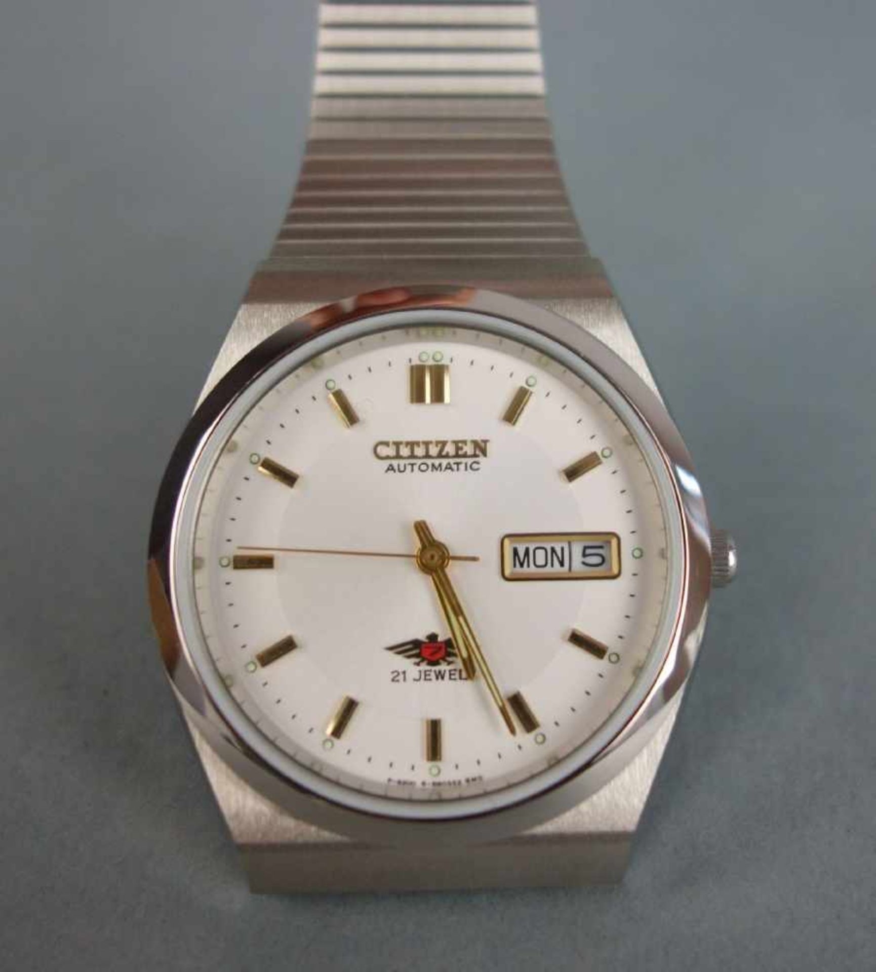 ARMBANDUHR: CITIZEN / wristwatch, 2. H. 20. Jh., Automatik. Eckgerundetes Edelstahlgehäuse an