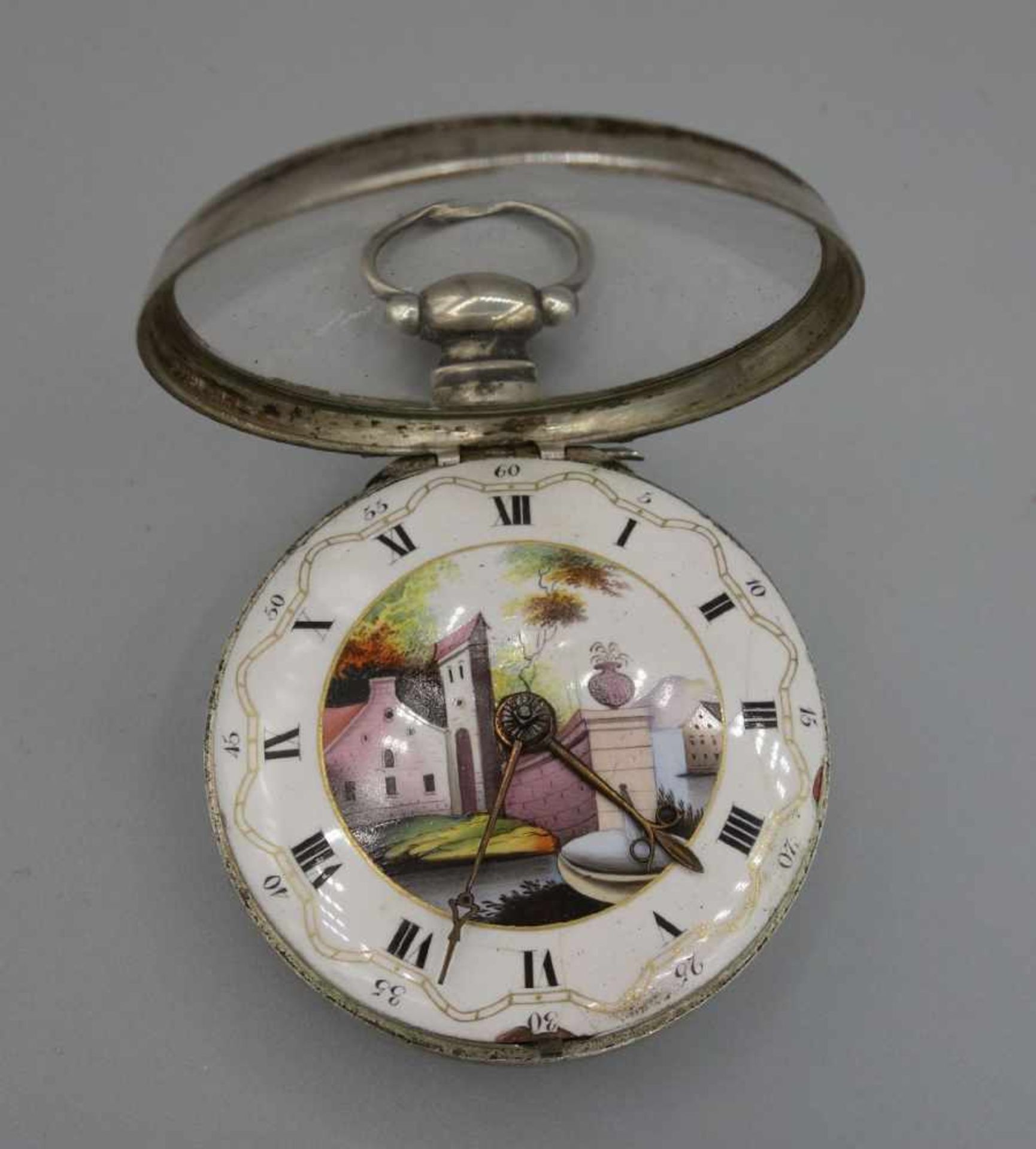 SPINDELTASCHENUHR MIT ÜBERGEHÄUSE / TASCHENUHR / pocket watch, 19. Jh., England, Schlüsselaufzug ( - Image 9 of 9