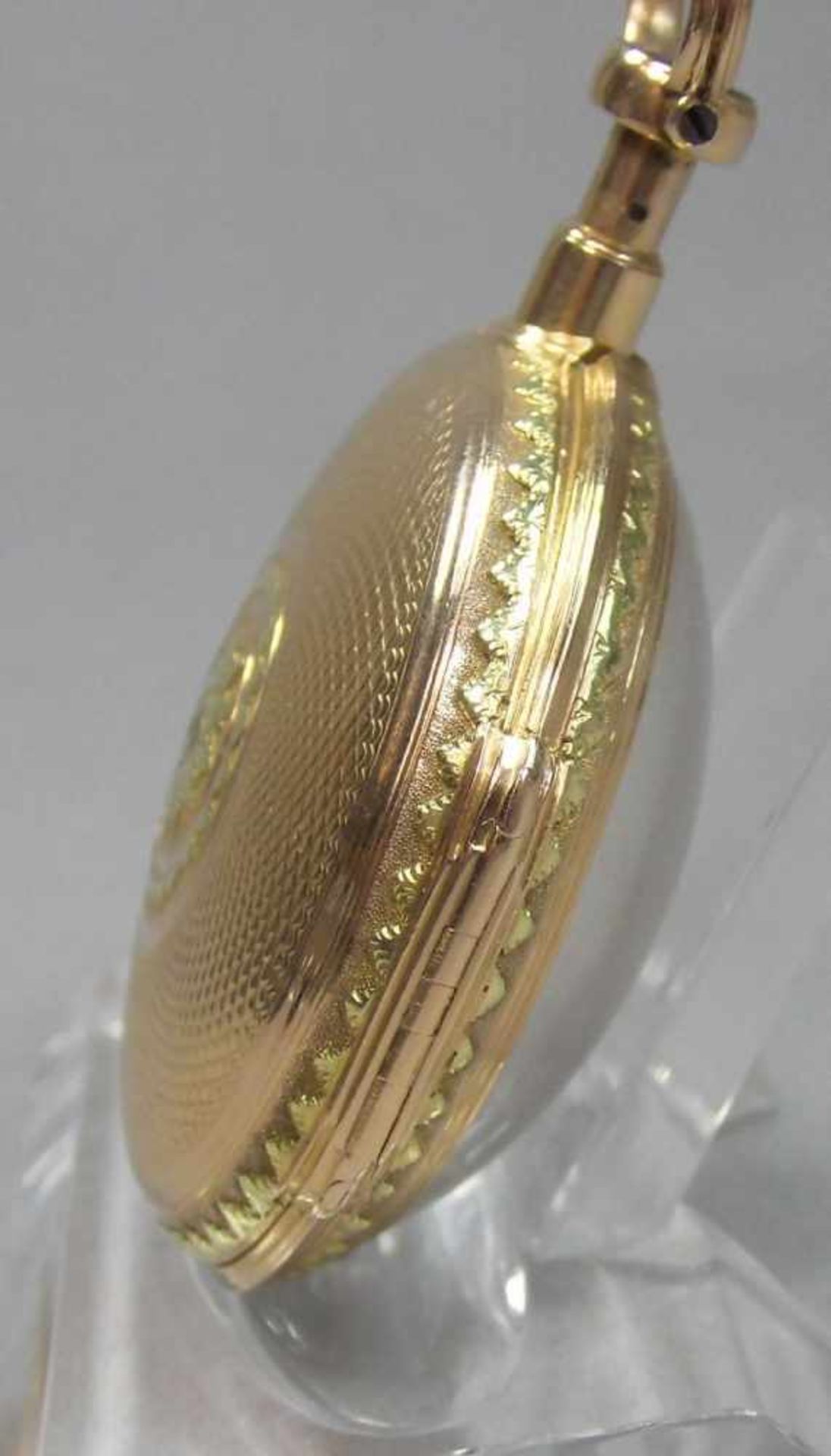 GOLDENE SPINDELTASCHENUHR / a golden pocket watch, bicolor Gold und mit französischen Punzen: - Image 6 of 12