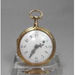 GOLDENE SPINDELTASCHENUHR / a golden pocket watch, bicolor Gold und mit französischen Punzen: