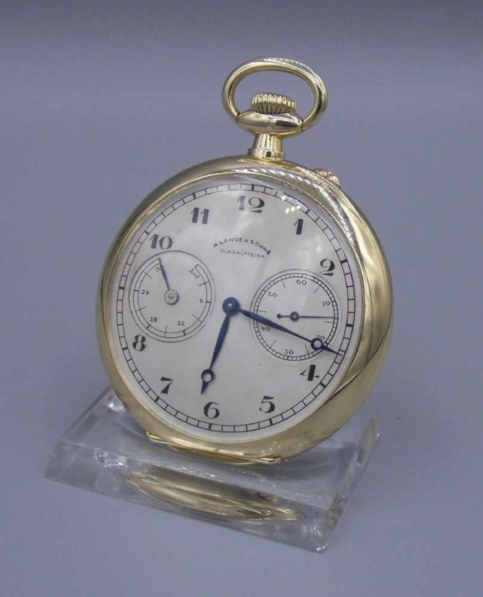 SELTENE HOCHFEINE GOLDENE PRÄZISIONSTASCHENUHR DER MANUFAKTUR A. LANGE & SÖHNE / BEOBACHTUNGSUHR /