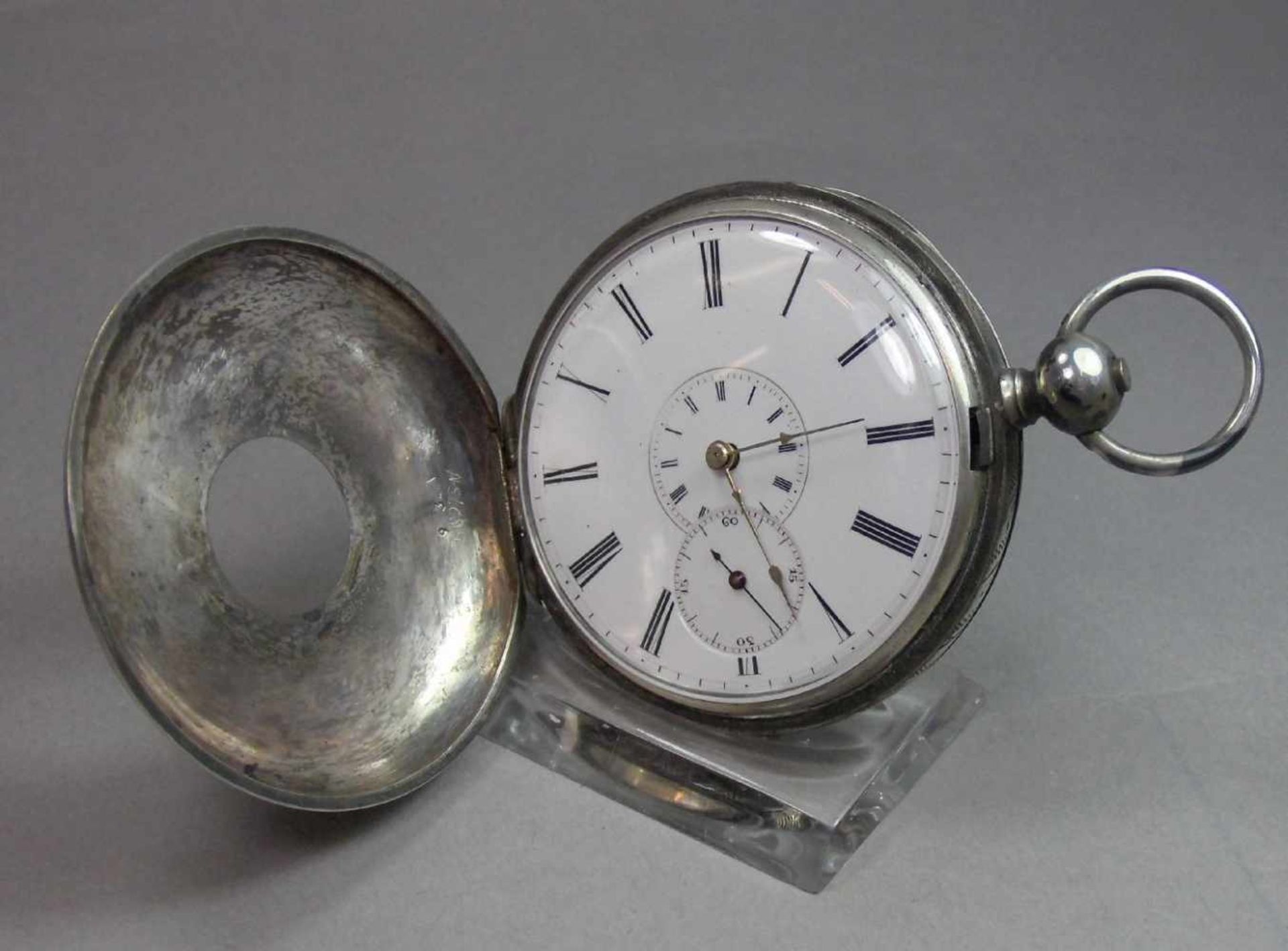 ENGLISCHE HALBSAVONETTE / SPRUNGDECKEL-TASCHENUHR / half hunter pocket watch, wohl 1. H. 19. Jh., - Image 6 of 12