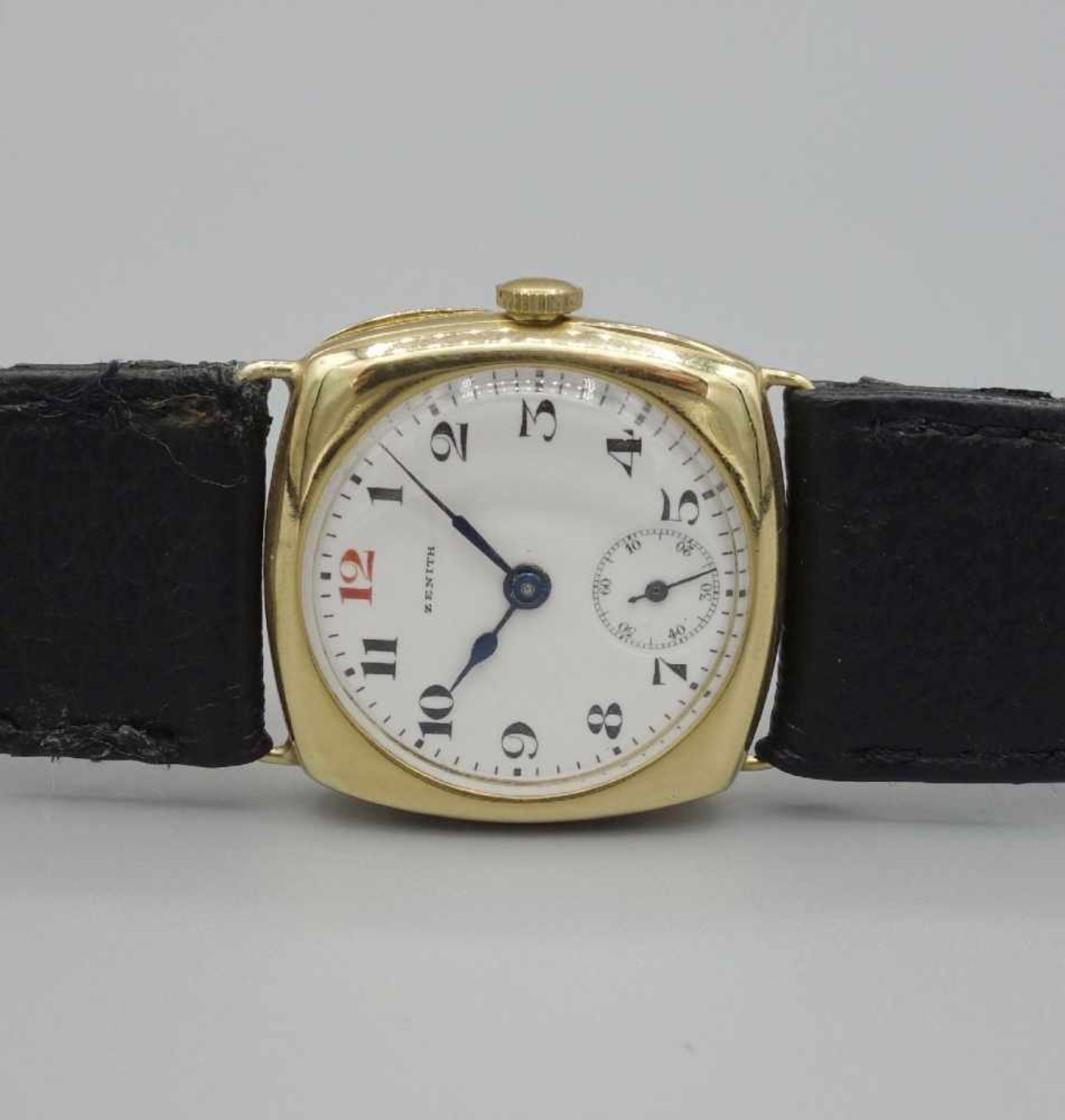 ZENITH VINTAGE ARMBANDUHR / wristwatch, um 1920, Handaufzug. Eckiges Gelb-Goldgehäuse an - Bild 2 aus 5