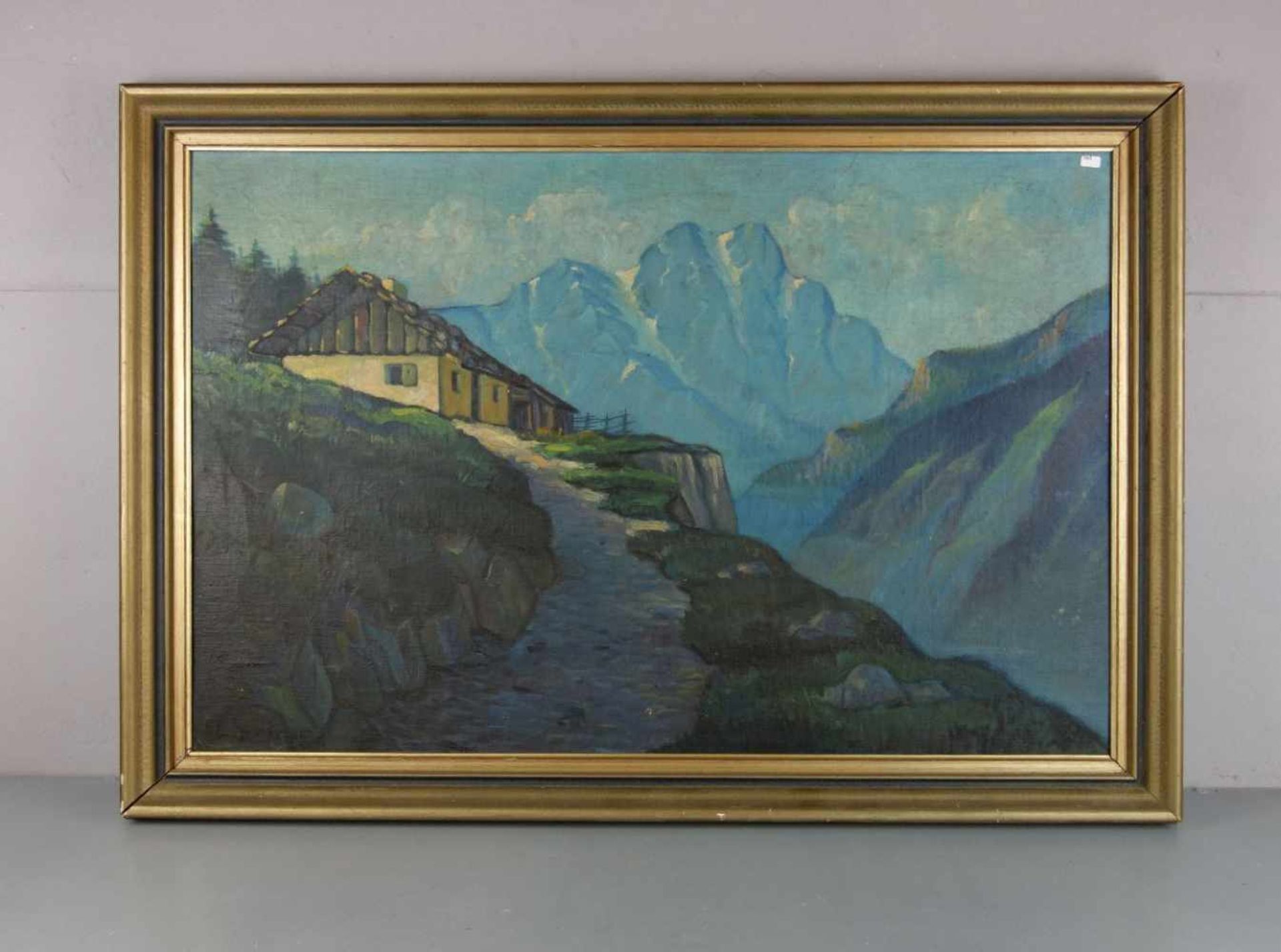 STAINER, L. (dt. Landschaftsmaler des 19./20. Jh.), Gemälde / painting: "Hof im Hochgebirge", Öl auf