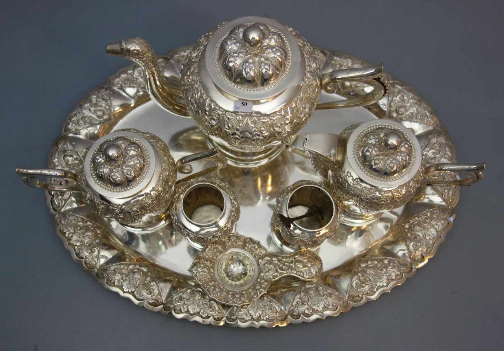 SILBERNES KERNSERVICE: 7-TEILIGES YOGYA-SERVICE / djokja silver set, 1. H. 20. Jh., Indonesien, - Bild 2 aus 7