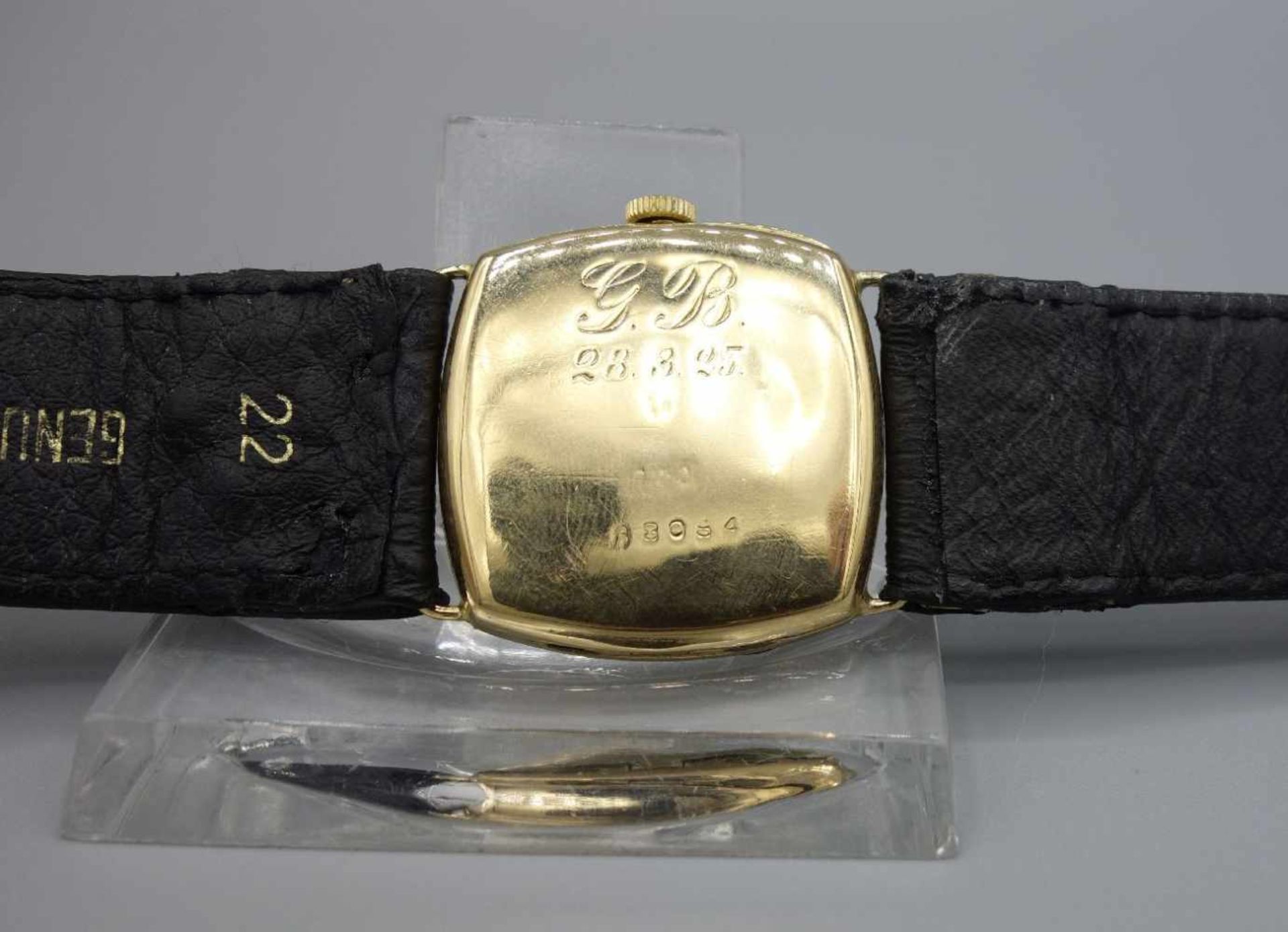 ZENITH VINTAGE ARMBANDUHR / wristwatch, um 1920, Handaufzug. Eckiges Gelb-Goldgehäuse an - Bild 5 aus 5