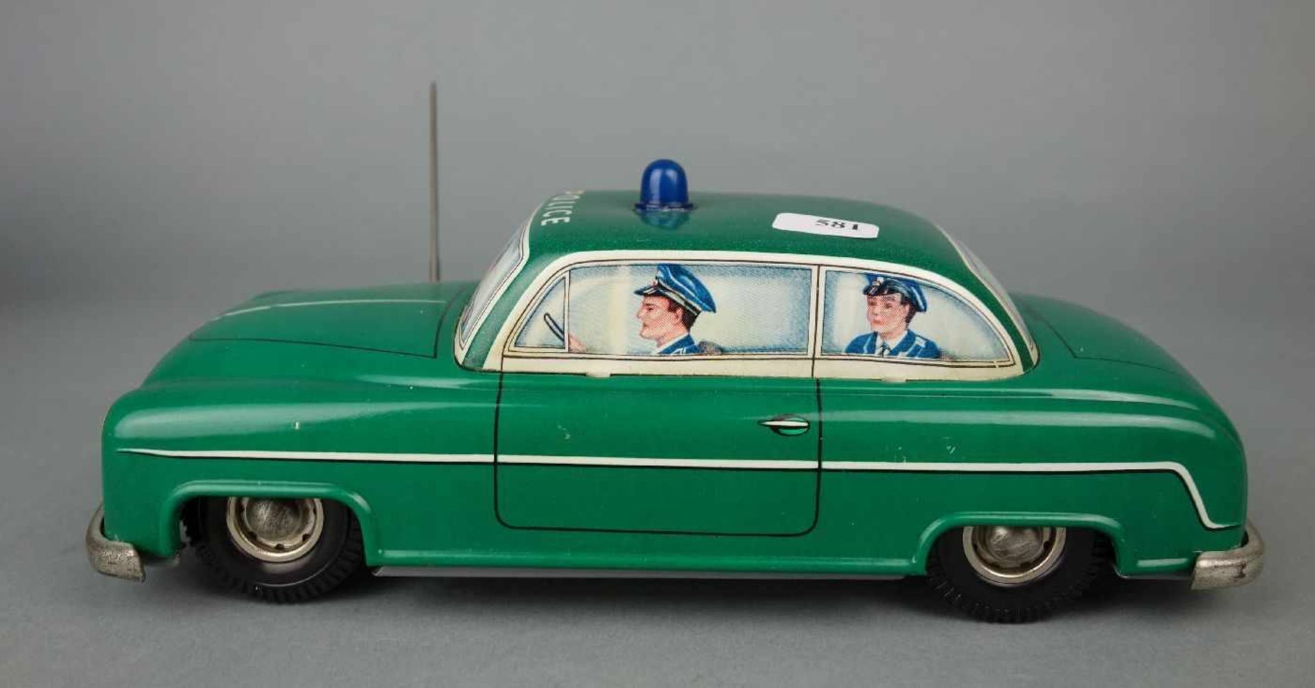 BLECHSPIELZEUG / FAHRZEUG: Polizeiauto, tin toy police car, Mitte 20. Jh., Manufaktur Blomer & - Image 3 of 7