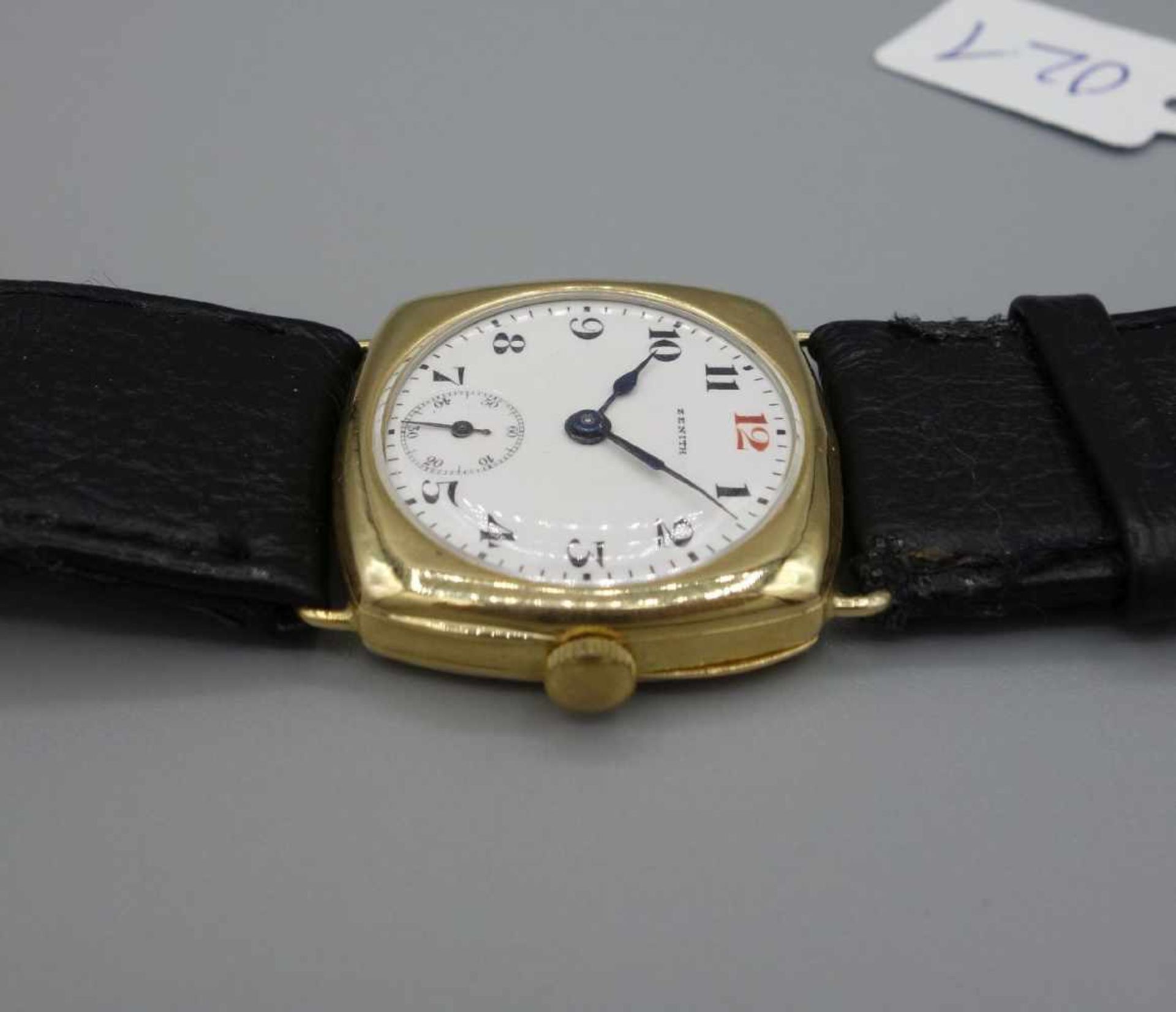 ZENITH VINTAGE ARMBANDUHR / wristwatch, um 1920, Handaufzug. Eckiges Gelb-Goldgehäuse an - Bild 4 aus 5