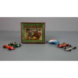 KONVOLUT BLECHSPIELZEUGE / tin toys / FAHRZEUGE / sog. PENNY TOYS: 6 Fahrzeuge, 20. Jh., farbig