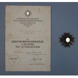 ORDEN / EHRENZEICHEN: Kriegsverdienstkreuz mit Urkunde / badge, WK II / "Drittes Reich",