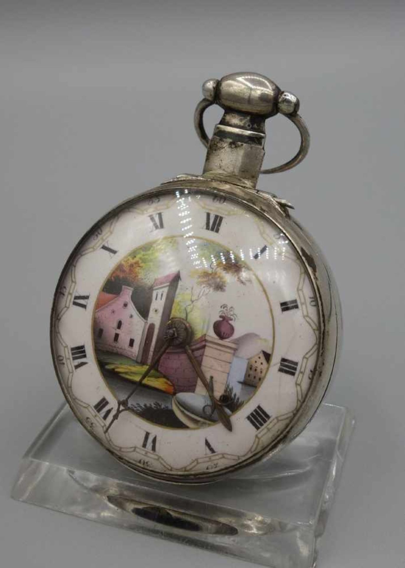 SPINDELTASCHENUHR MIT ÜBERGEHÄUSE / TASCHENUHR / pocket watch, 19. Jh., England, Schlüsselaufzug ( - Image 4 of 9