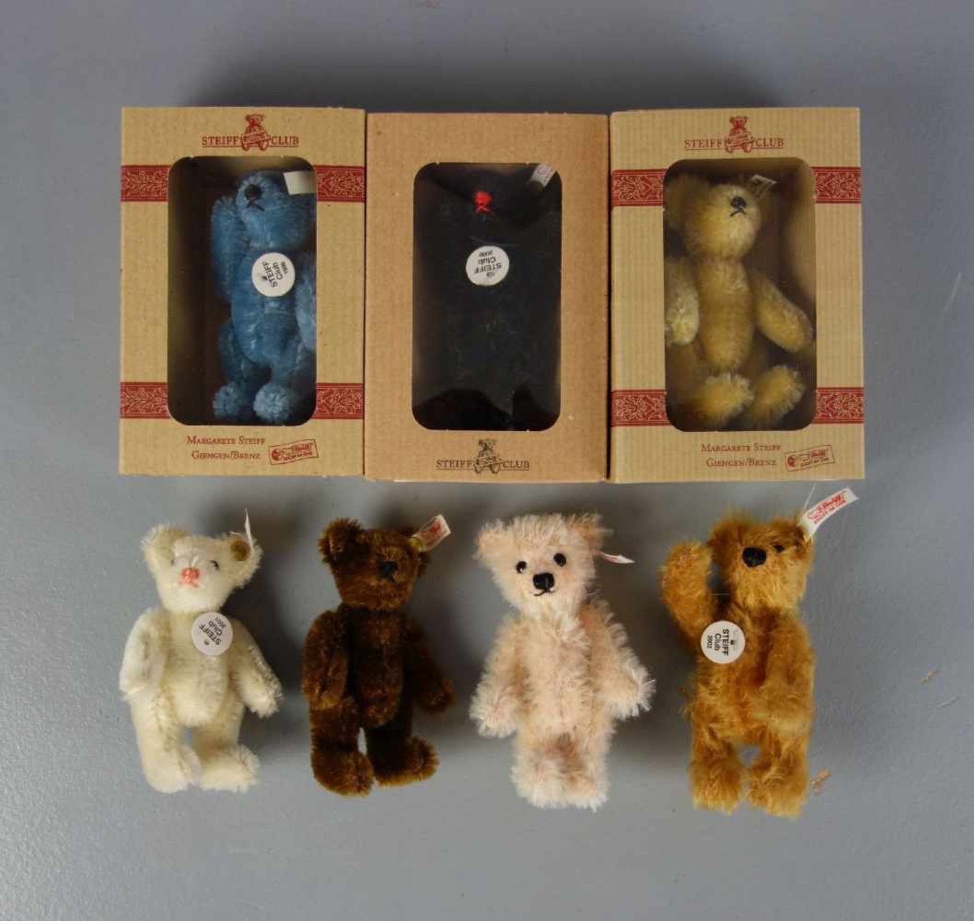 KONVOLUT PLÜSCHTIERE / MINIATURBÄREN - 7 TEDDYBÄREN / teddy bears, 20. Jh.; Manufaktur Steiff in