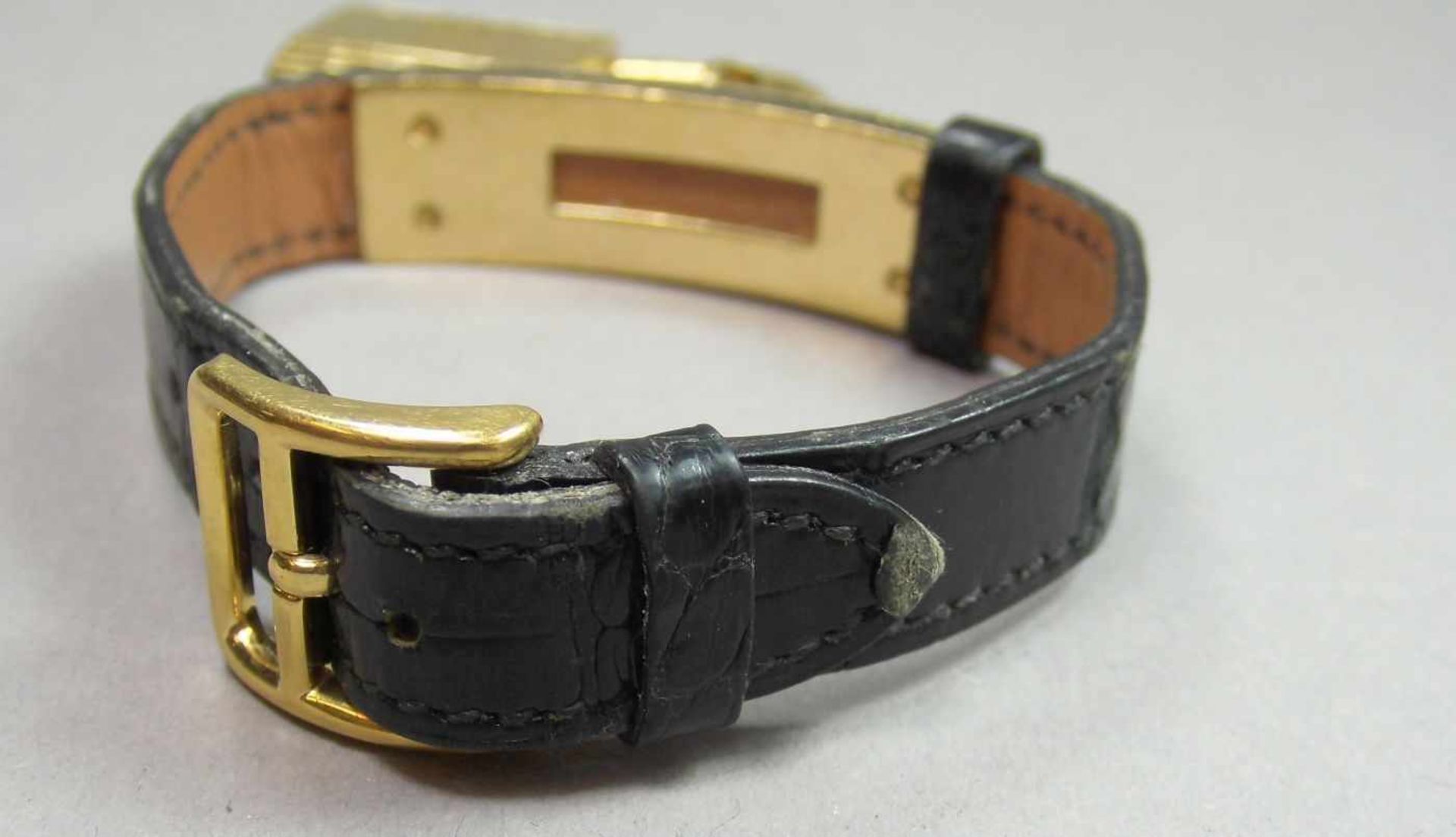 HERMES VINTAGE DAMEN-ARMBANDUHR "KELLY WATCH" / wristwatch, mit originalem Hermes Lederarmband. - Bild 4 aus 6