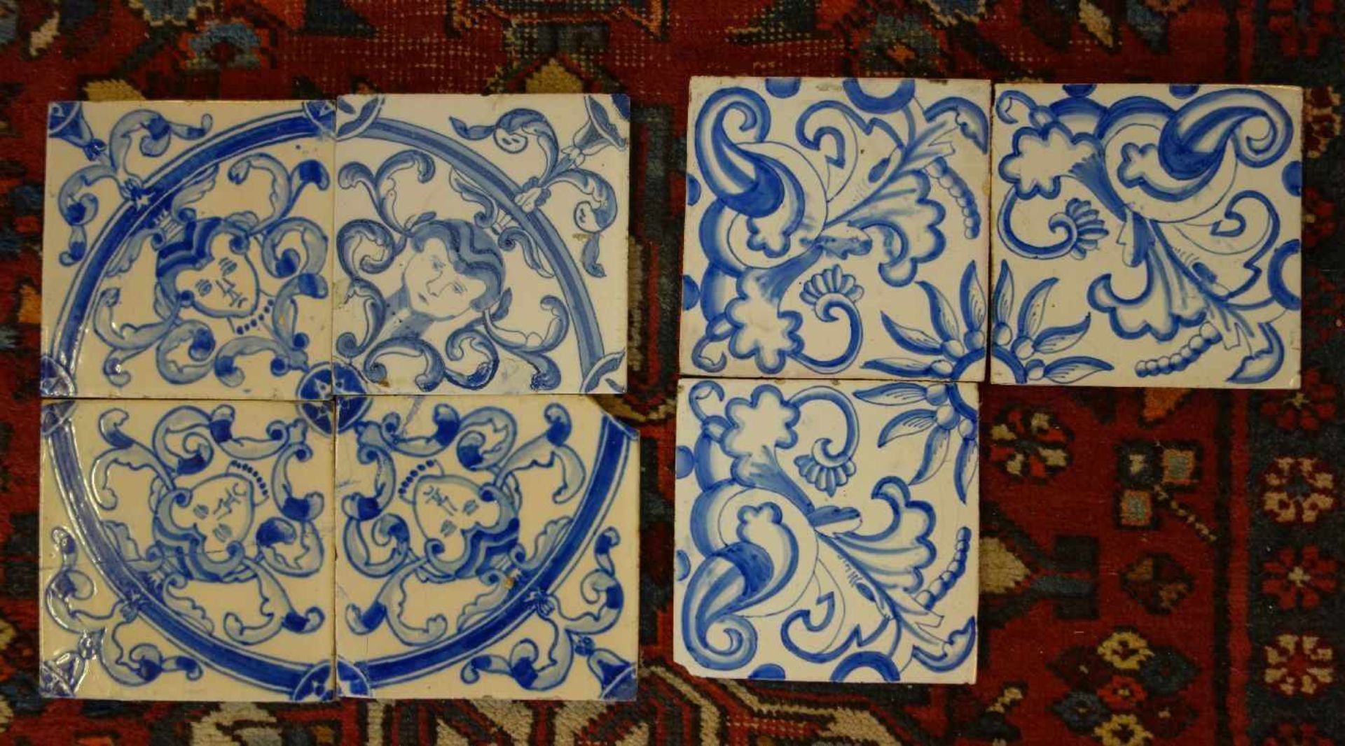 KONVOLUT VON 7 HOLLÄNDISCHEN FLIESEN, sog. DELFTER FLIESEN / DELFTER KACHELN / delft tiles, 18. /