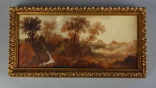LERAINS (Miniaturmaler des 20. Jh.), Gemälde / painting: "Herbstliche Landschaft mit Wasserfall