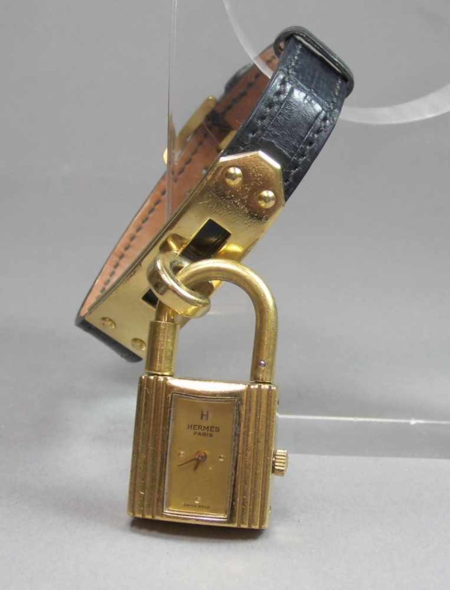 HERMES VINTAGE DAMEN-ARMBANDUHR "KELLY WATCH" / wristwatch, mit originalem Hermes Lederarmband.