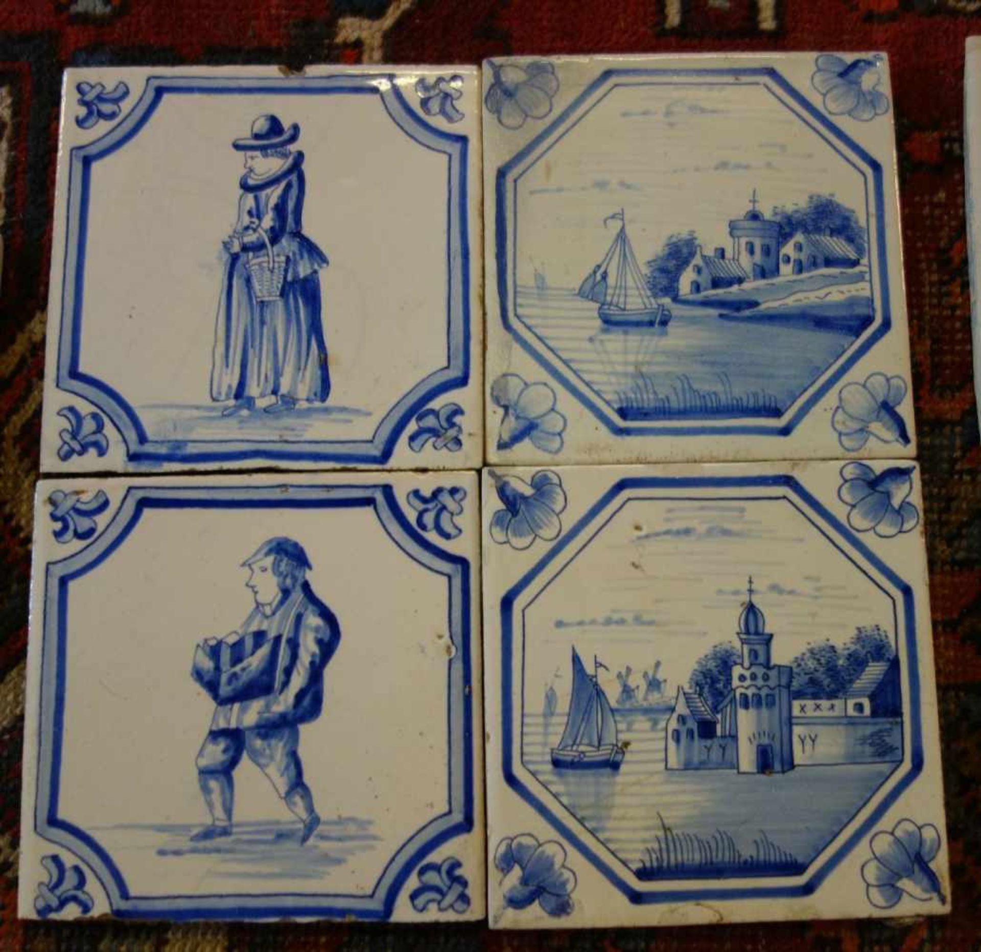 KONVOLUT VON 7 HOLLÄNDISCHEN FLIESEN, sog. DELFTER FLIESEN / DELFTER KACHELN / delft tiles, 19. Jh.; - Bild 3 aus 7