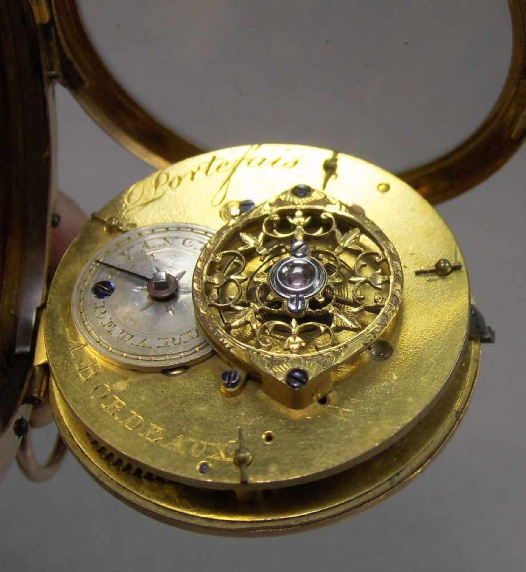 GOLDENE SPINDELTASCHENUHR / golden pocket watch, 585er bicolor Gold (mit Säure getestet) und mit - Bild 10 aus 12