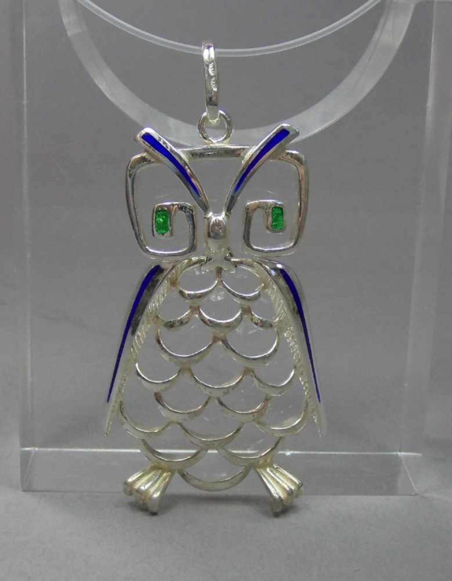 MODERNER FIGÜRLICHER ANHÄNGER: Eule mit Emaille / pendant "owl", Mitte 20. Jh., 925er Silber, - Bild 4 aus 4