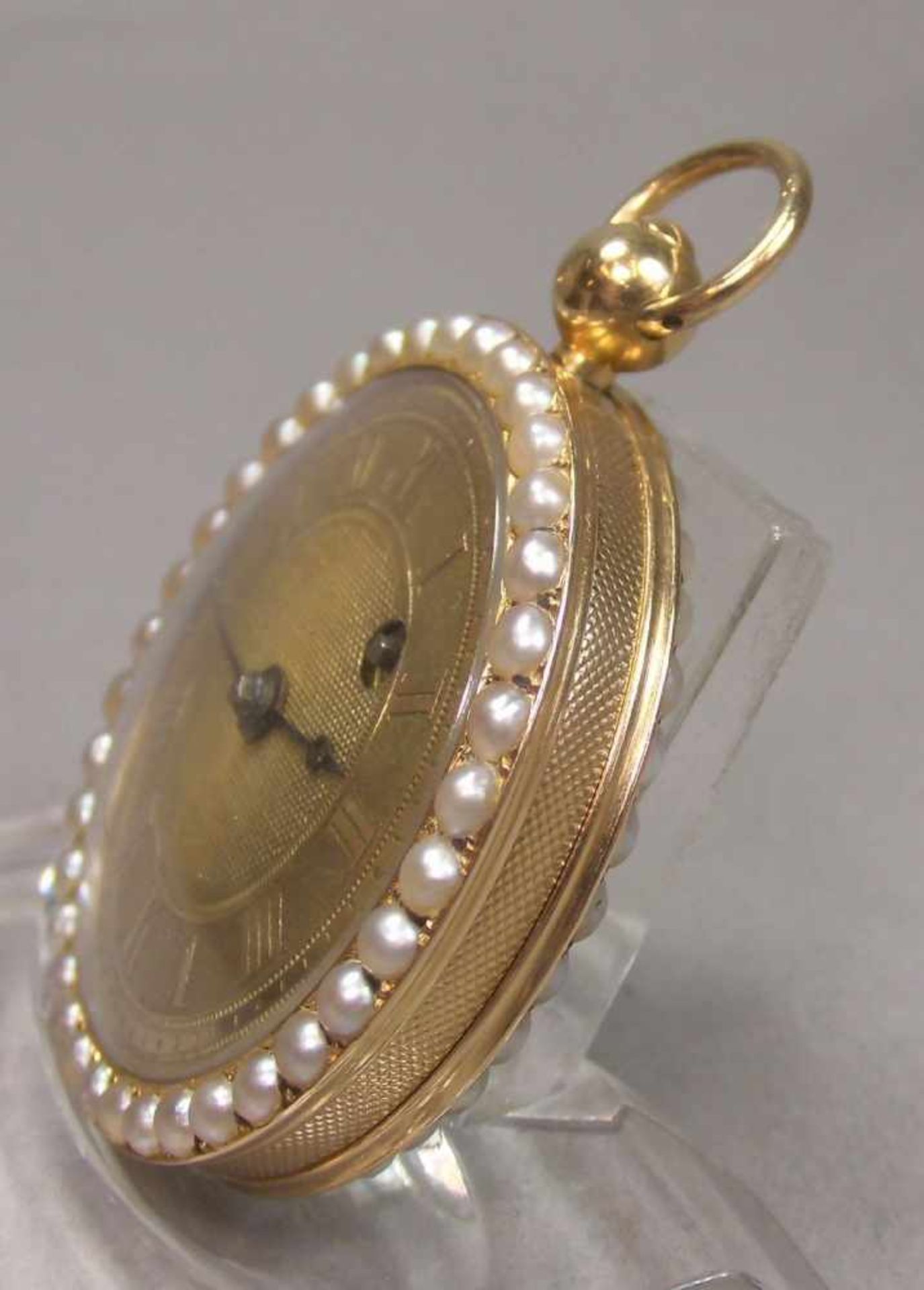 GOLDENE SPINDELTASCHENUHR / golden pocket watch, 585er bicolor Gold (mit Säure getestet) und mit - Image 5 of 12