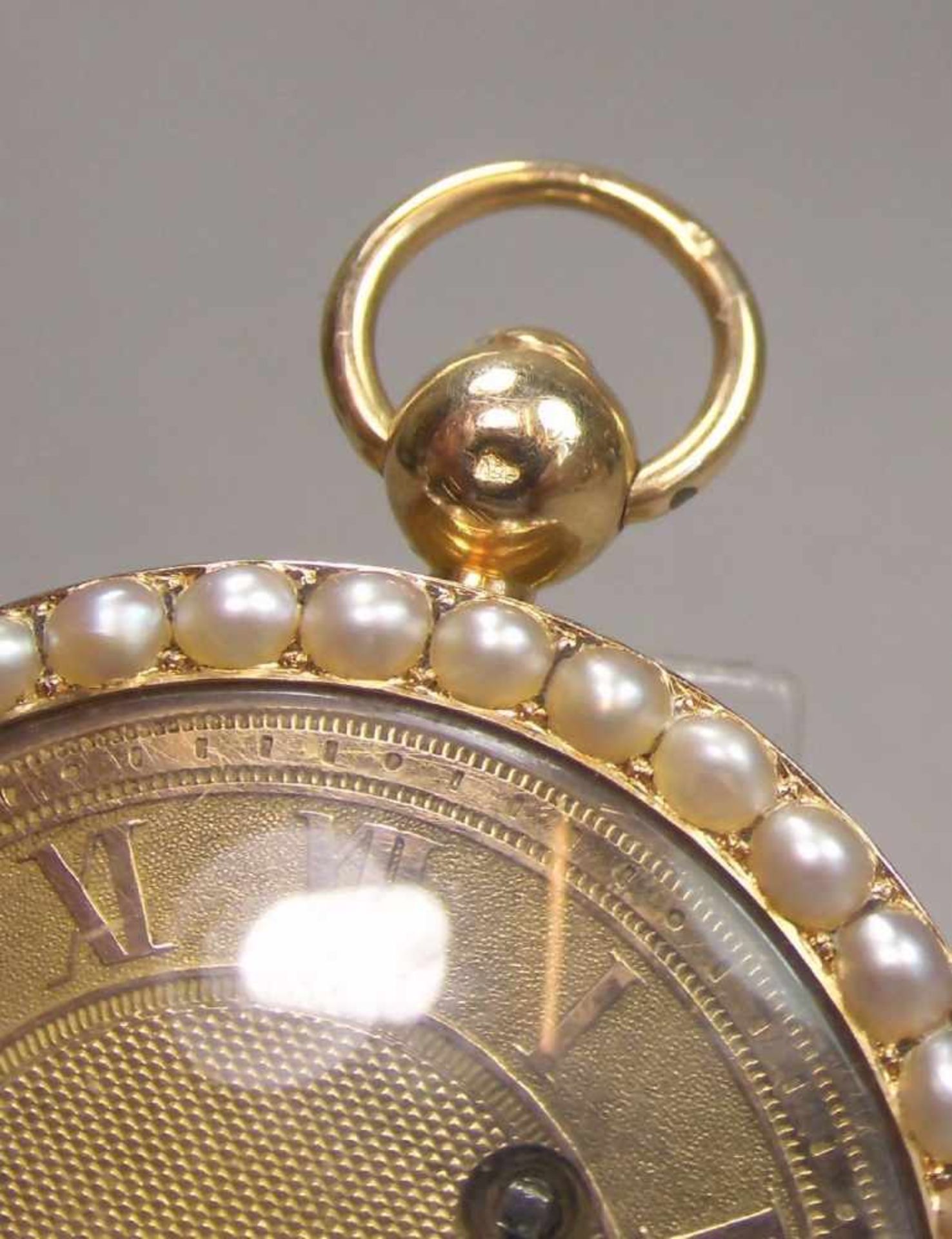 GOLDENE SPINDELTASCHENUHR / golden pocket watch, 585er bicolor Gold (mit Säure getestet) und mit - Bild 2 aus 12