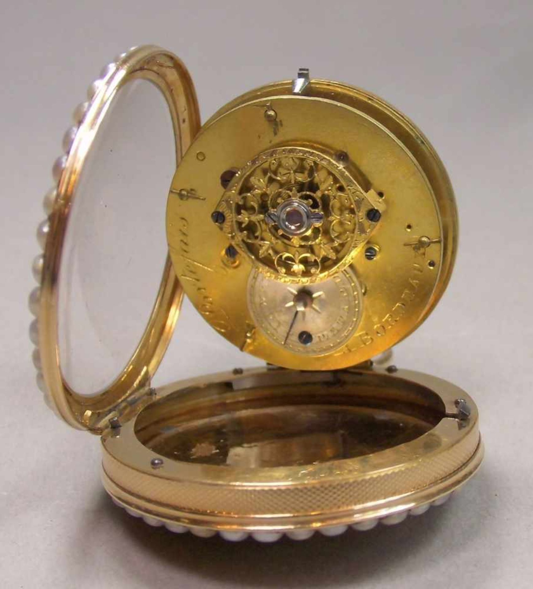 GOLDENE SPINDELTASCHENUHR / golden pocket watch, 585er bicolor Gold (mit Säure getestet) und mit - Image 9 of 12