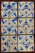 KONVOLUT VON 6 HOLLÄNDISCHEN FLIESEN / sog. DELFTER FLIESEN / DELFTER KACHELN / delft tiles, wohl