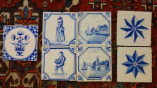 KONVOLUT VON 7 HOLLÄNDISCHEN FLIESEN, sog. DELFTER FLIESEN / DELFTER KACHELN / delft tiles, 19. Jh.;