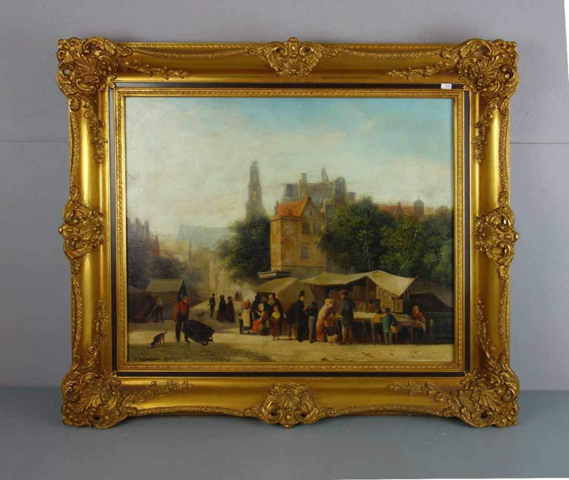 SCHEFFEN, C. (Maler des 20. Jh.), Gemälde / painting: "Marktszene in niederländischer Stadt", Öl auf